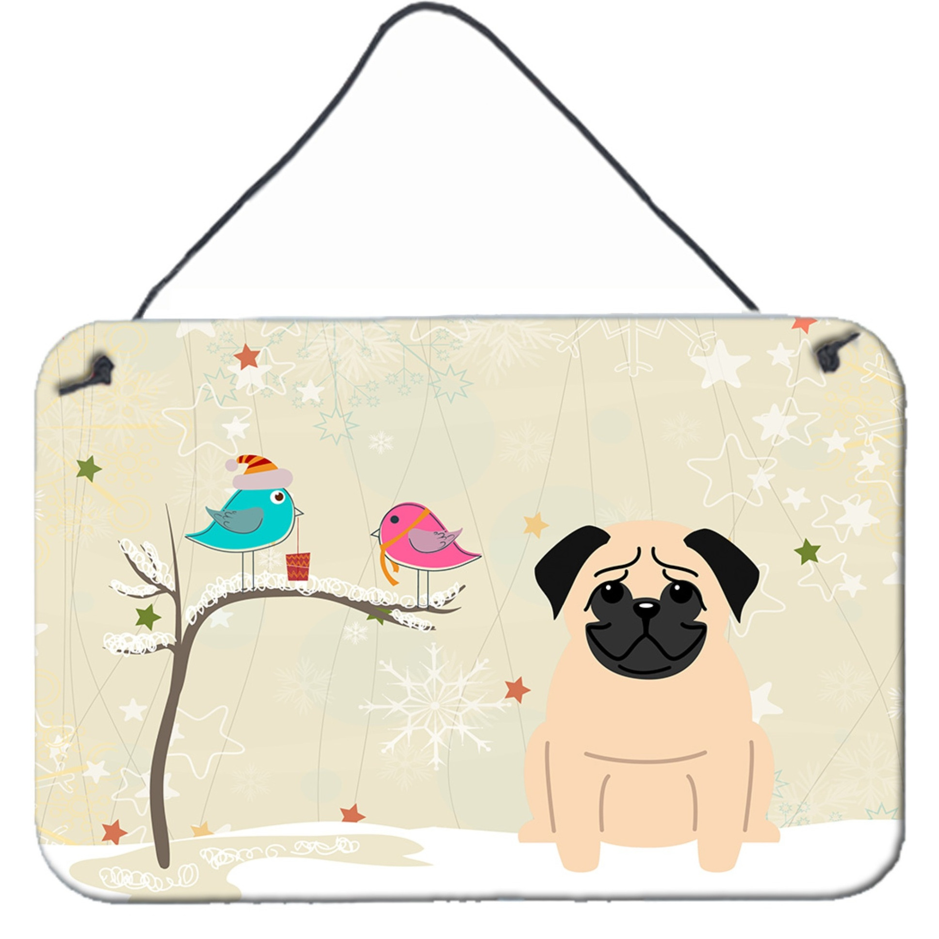 &quotCaroline's Treasures Christmas Presents between Friends Pug Fawn Wall or Door Hanging Prints BB2480DS812, 8"" x 12"", Multicolor"