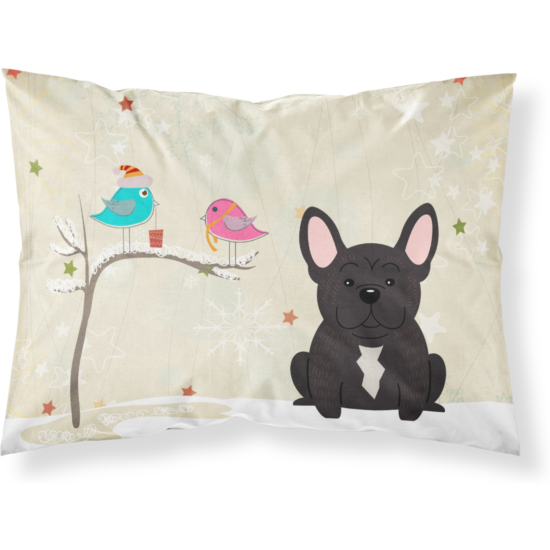 &quotCaroline's Treasures Christmas Presents between Friends French Bulldog Brindle Fabric Standard Pillowcase BB2481PILLOWCASE, Multicolor"