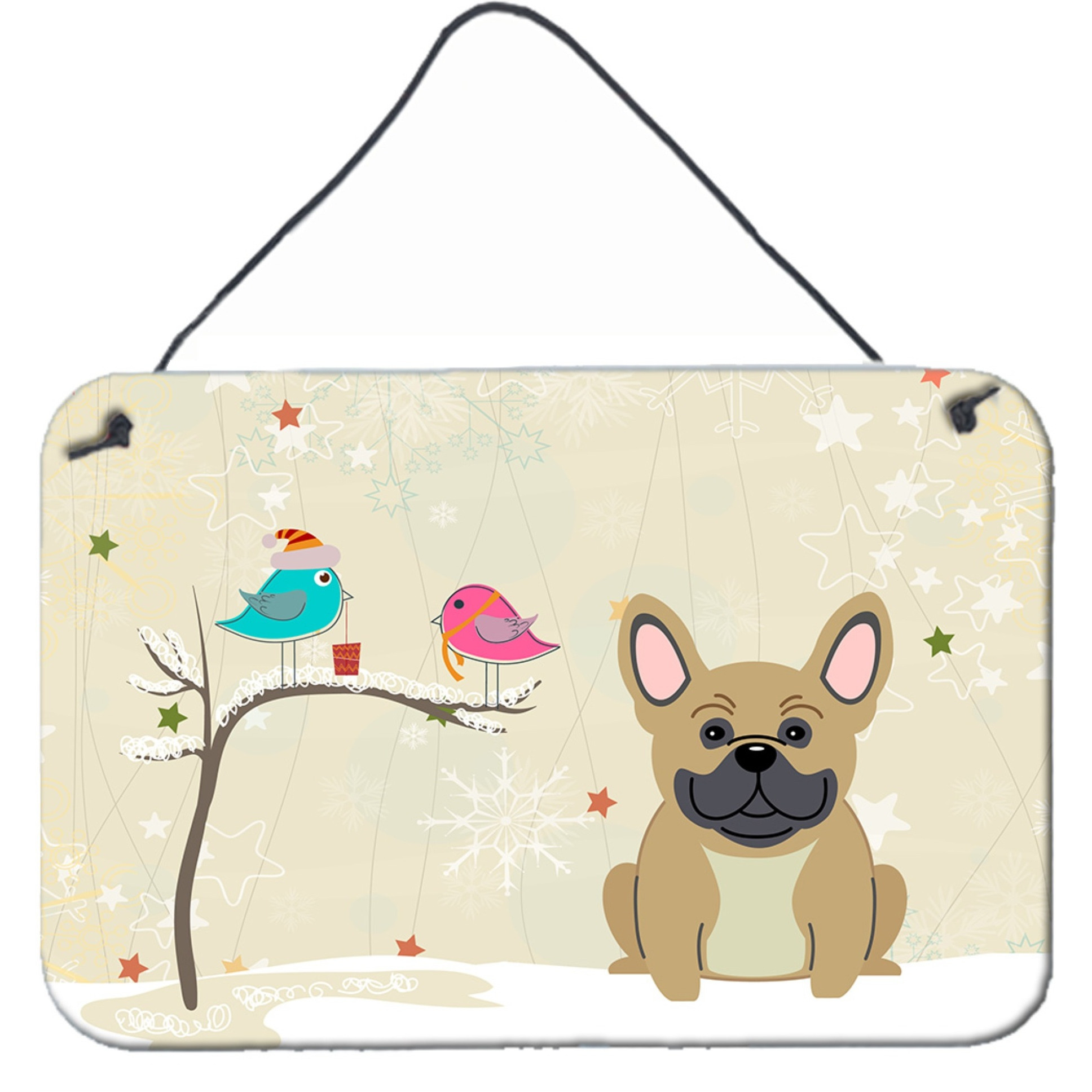 &quotCaroline's Treasures Christmas Presents Friends French Bulldog Cream Wall or Door Hanging Prints BB2482DS812, 8"" x 12"""