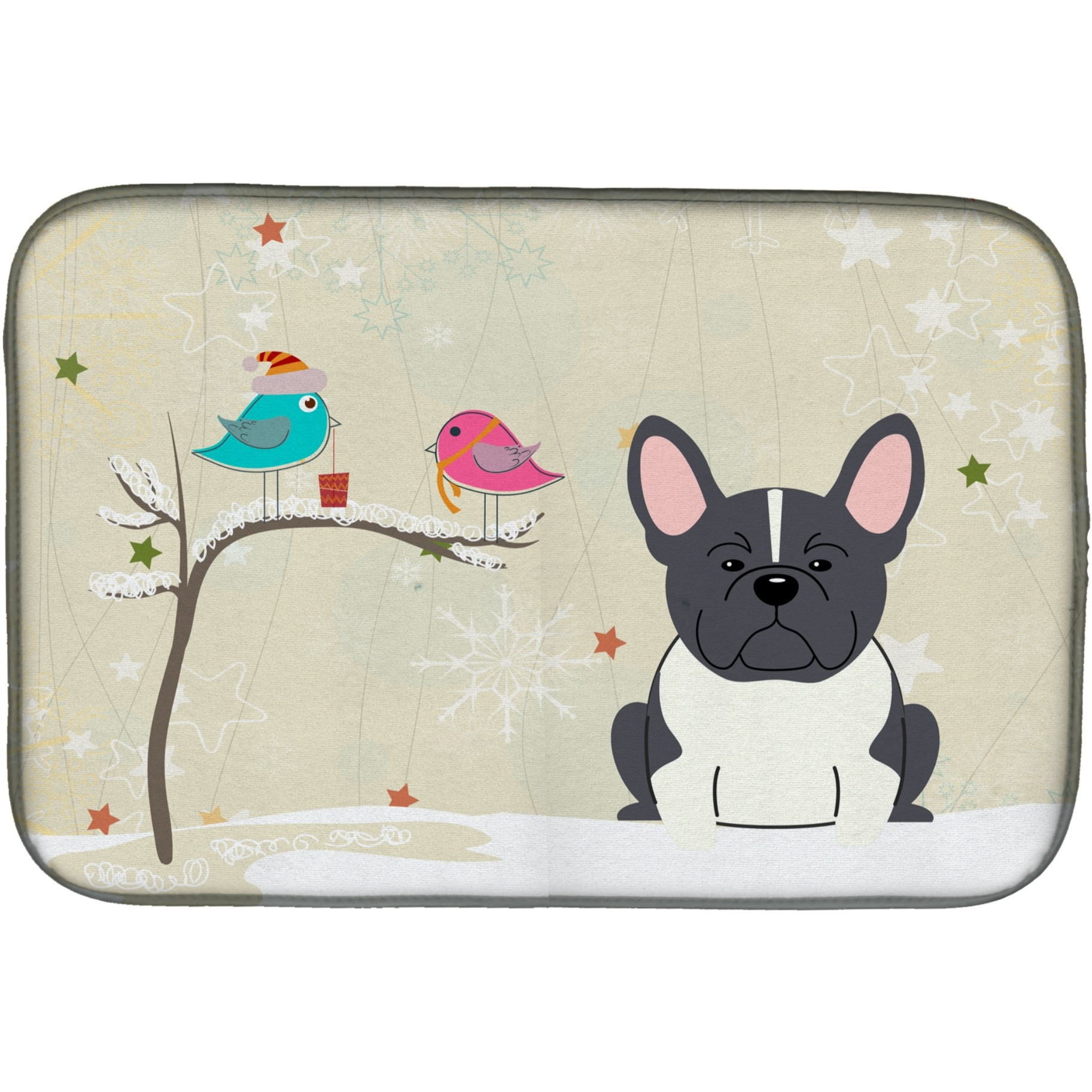 &quotCaroline's Treasures Christmas Presents between Friends French Bulldog Black White Dish Drying Mat, 14"" x 21"""