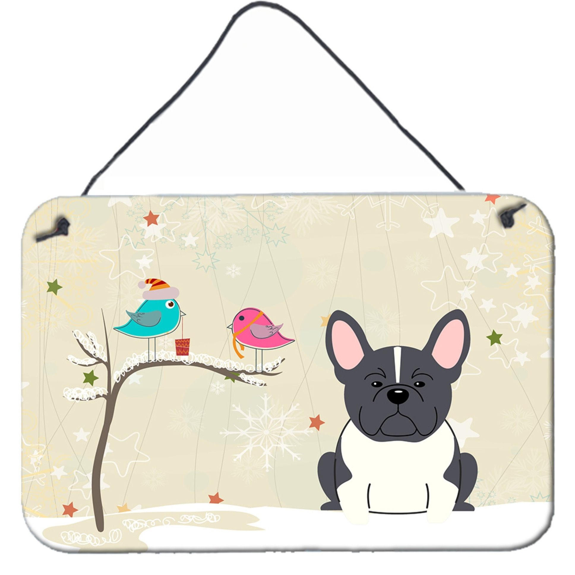&quotCaroline's Treasures Christmas Presents between Friends French Bulldog Black White Wall or Door Hanging Prints BB2484DS812, 8"" x 12"", Multicolor"