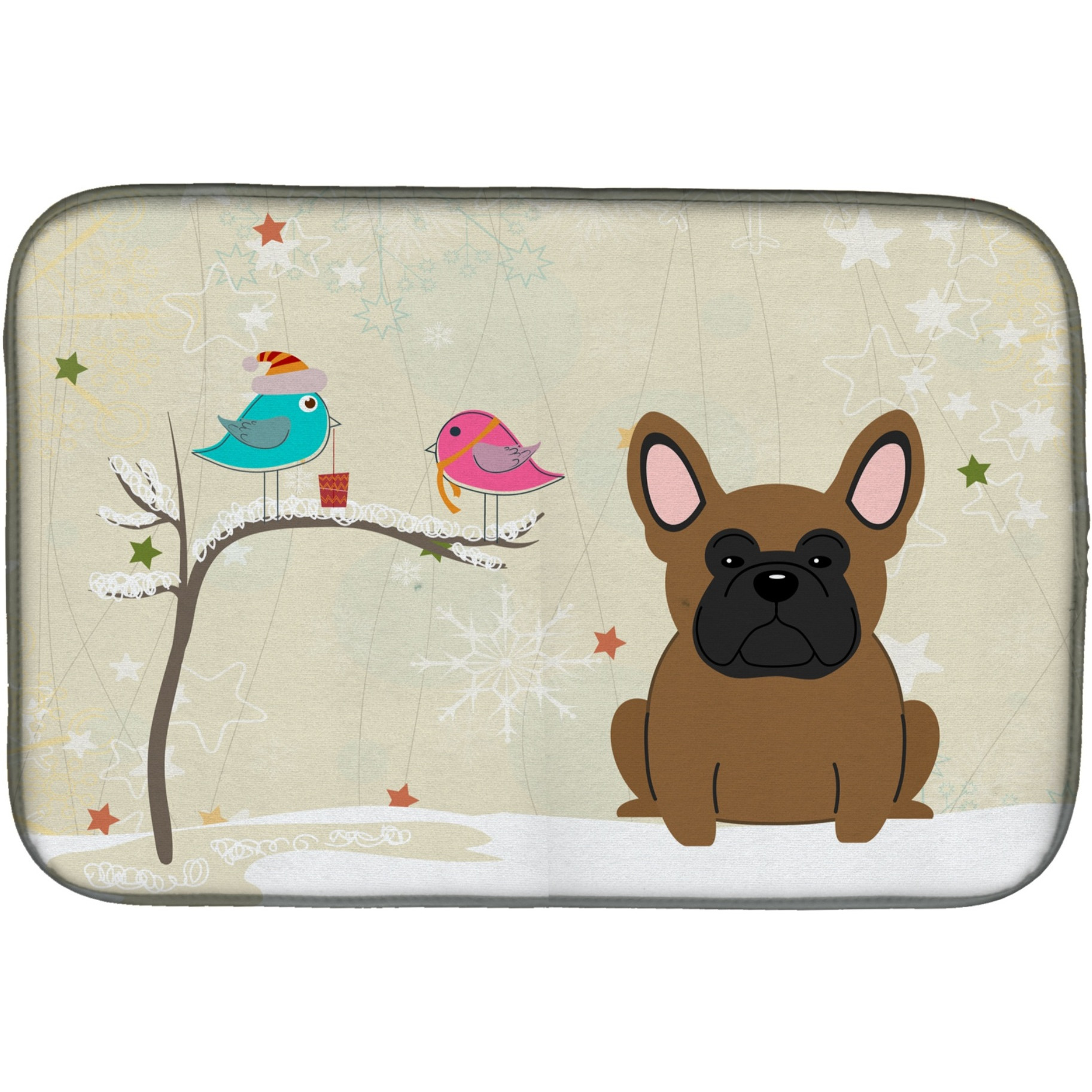 Christmas Presents between Friends French Bulldog Brown Dish Drying Mat BB2485DDM