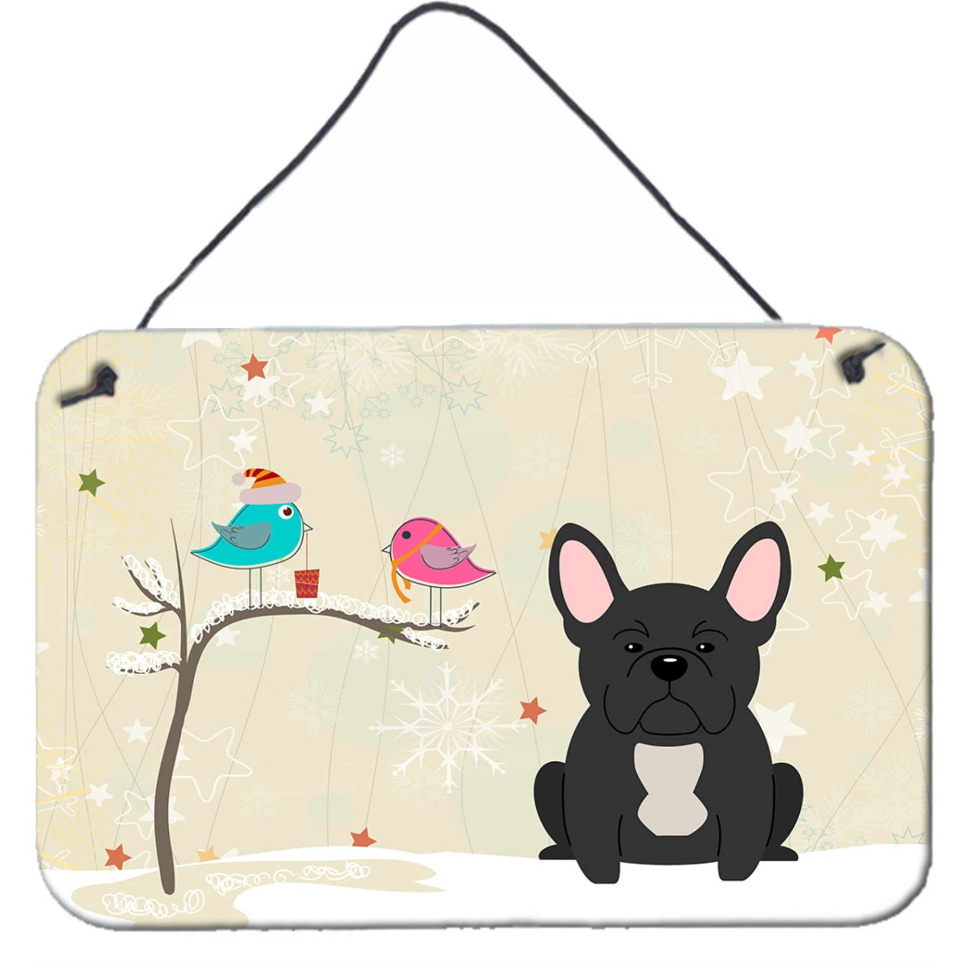 &quotCaroline's Treasures Christmas Presents Friends French Bulldog Black Wall or Door Hanging Prints BB2486DS812, 8"" x 12"""