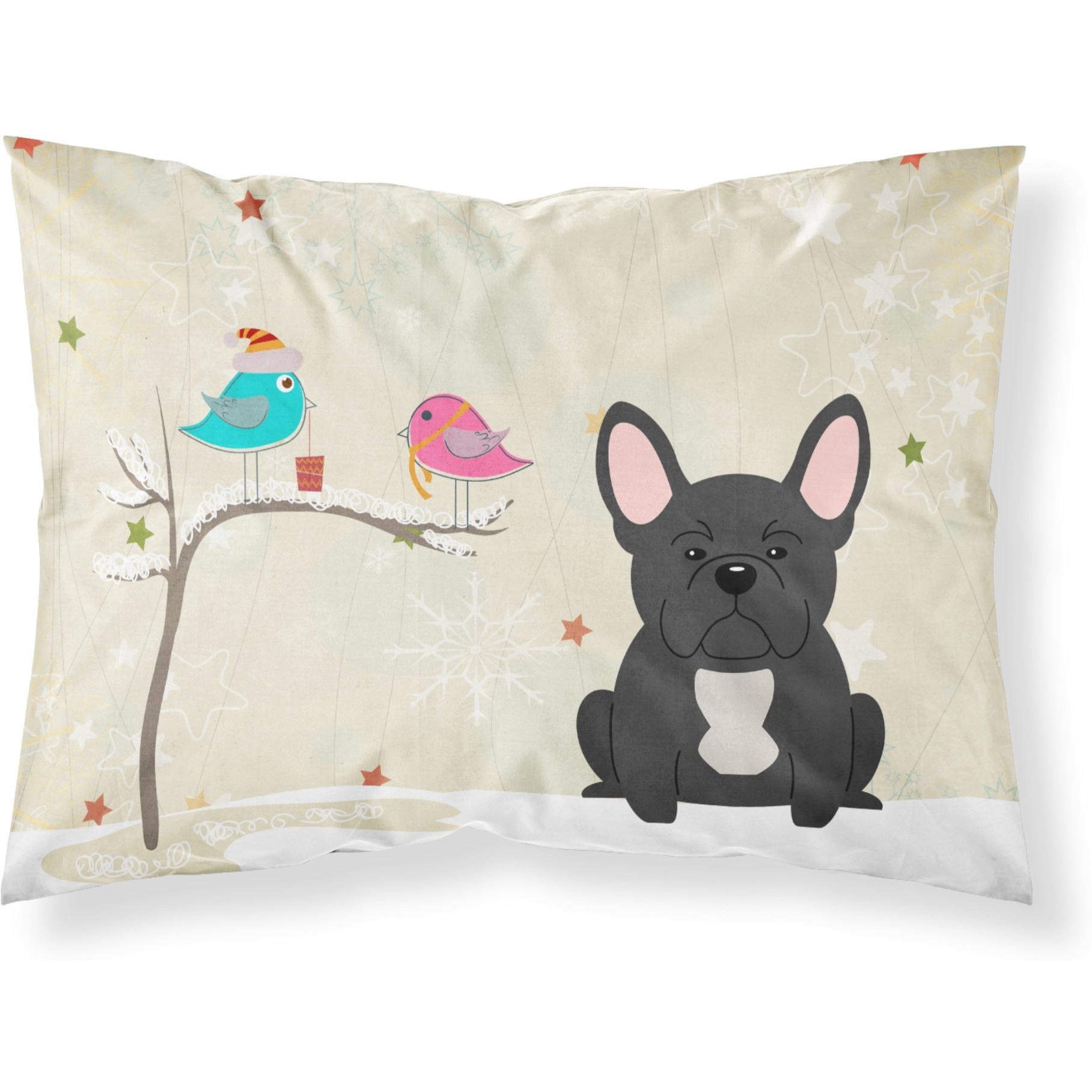 Caroline's Treasures Christmas Presents Friends French Bulldog Black Fabric Standard Pillowcase BB2486PILLOWCASE