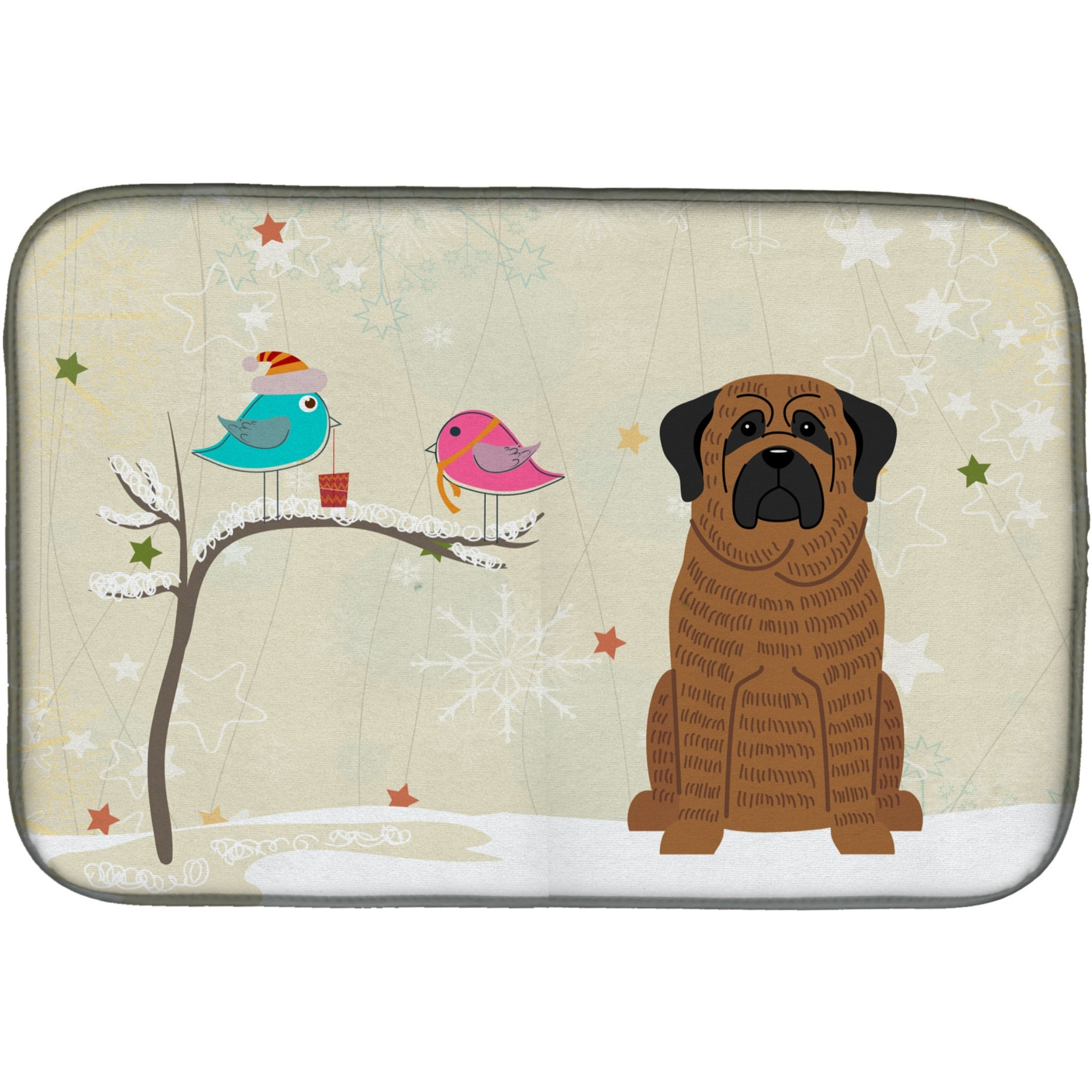 &quotCaroline's Treasures Christmas Presents Between Friends Mastiff Brindle Dish Drying Mat, 14 x 21"