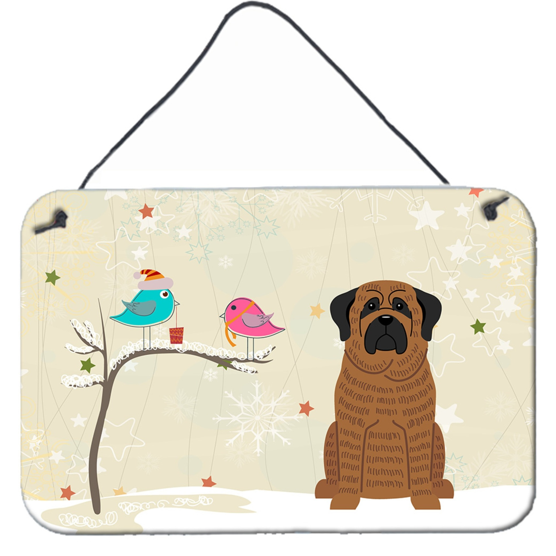 &quotCaroline's Treasures Christmas Presents Friends Mastiff Brindle Wall or Door Hanging Prints BB2487DS812, 8"" x 12"""