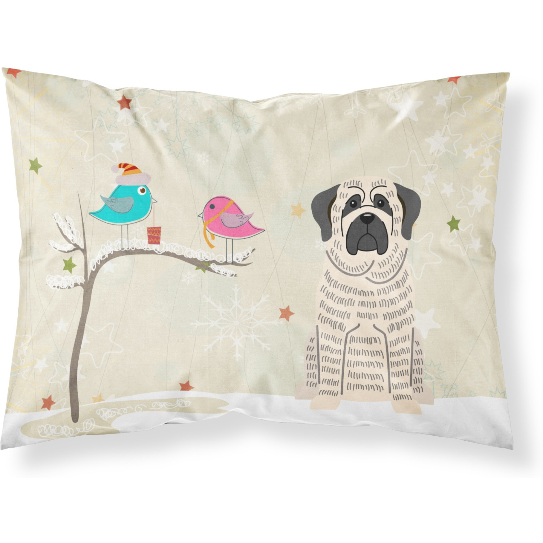 &quotCaroline's Treasures Christmas Presents between Friends Mastiff Brindle White Fabric Standard Pillowcase BB2488PILLOWCASE, Multicolor"
