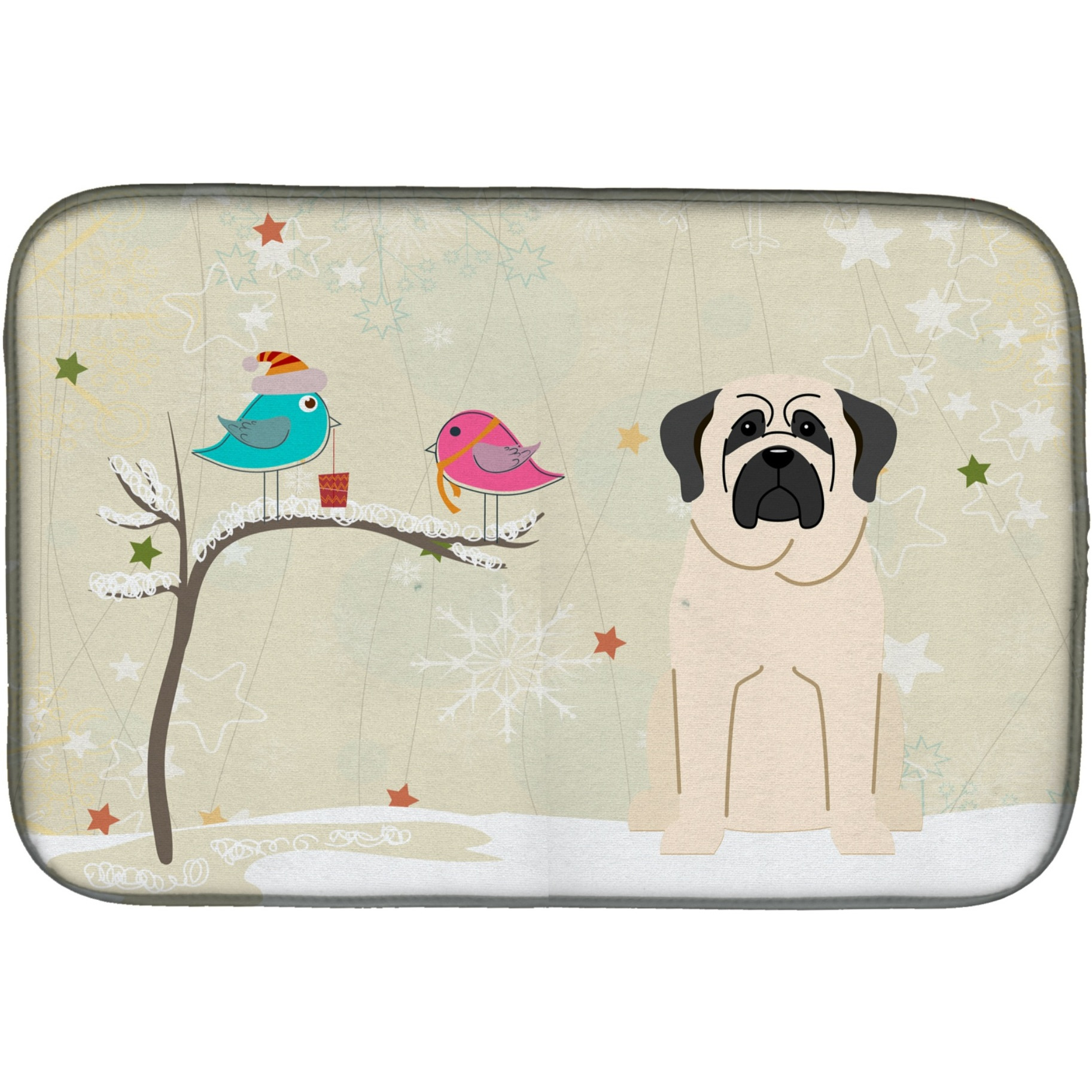 &quotCaroline's Treasures Christmas Presents between Friends Mastiff White Dish Drying Mat, 14"" x 21"""