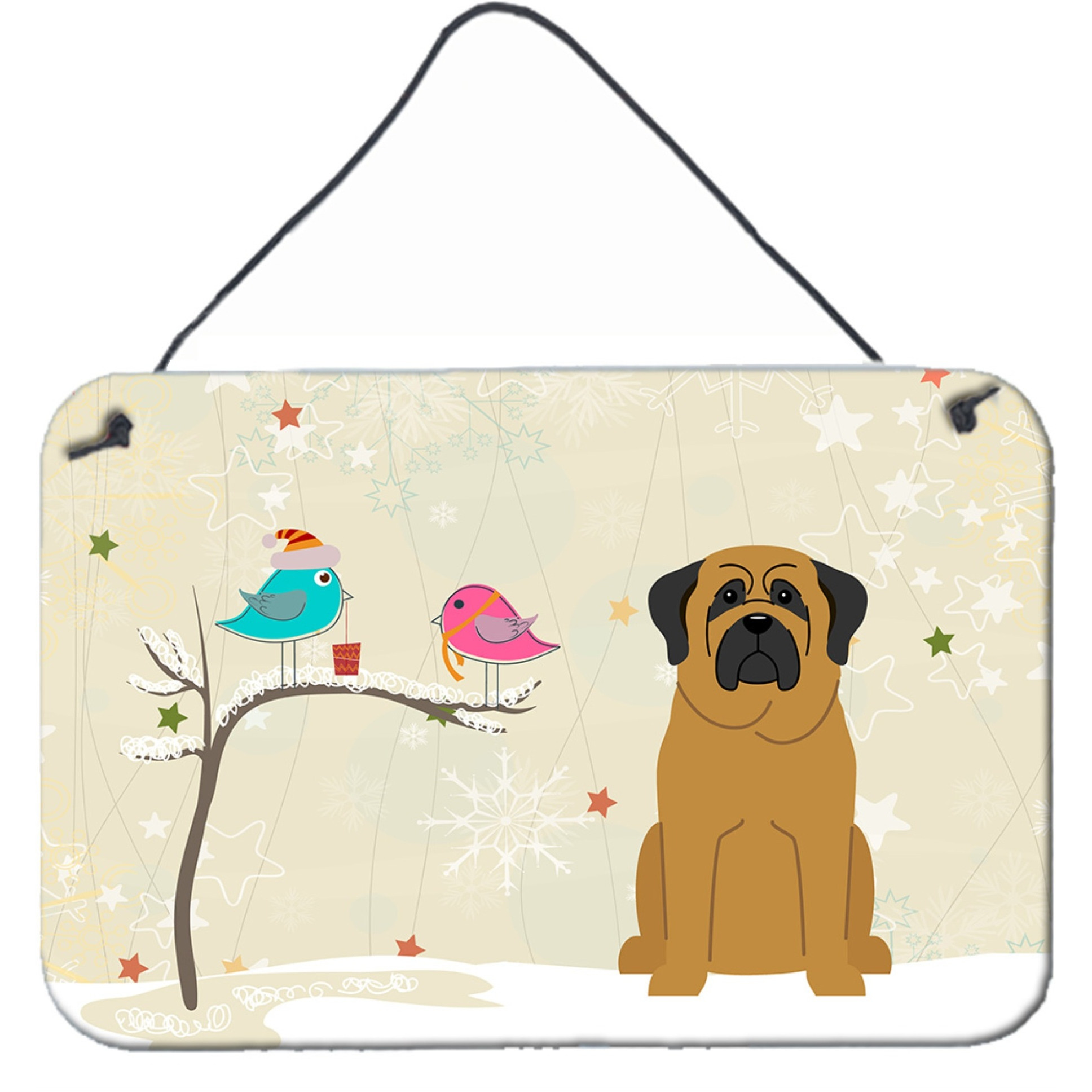 &quotCaroline's Treasures Christmas Presents between Friends Mastiff Wall or Door Hanging Prints BB2490DS812, 8"" x 12"", Multicolor"