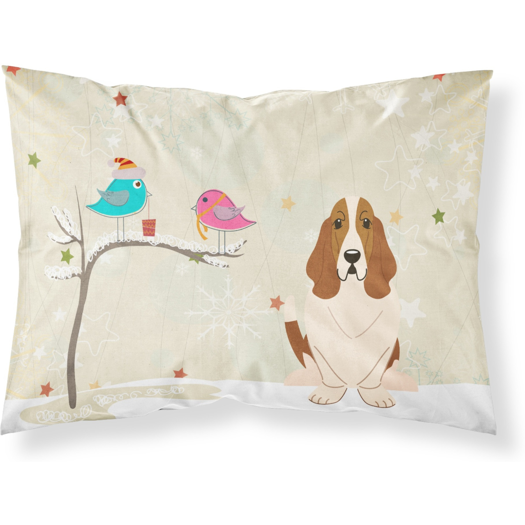 Caroline's Treasures Christmas Presents Friends Basset Hound Fabric Standard Pillowcase BB2493PILLOWCASE