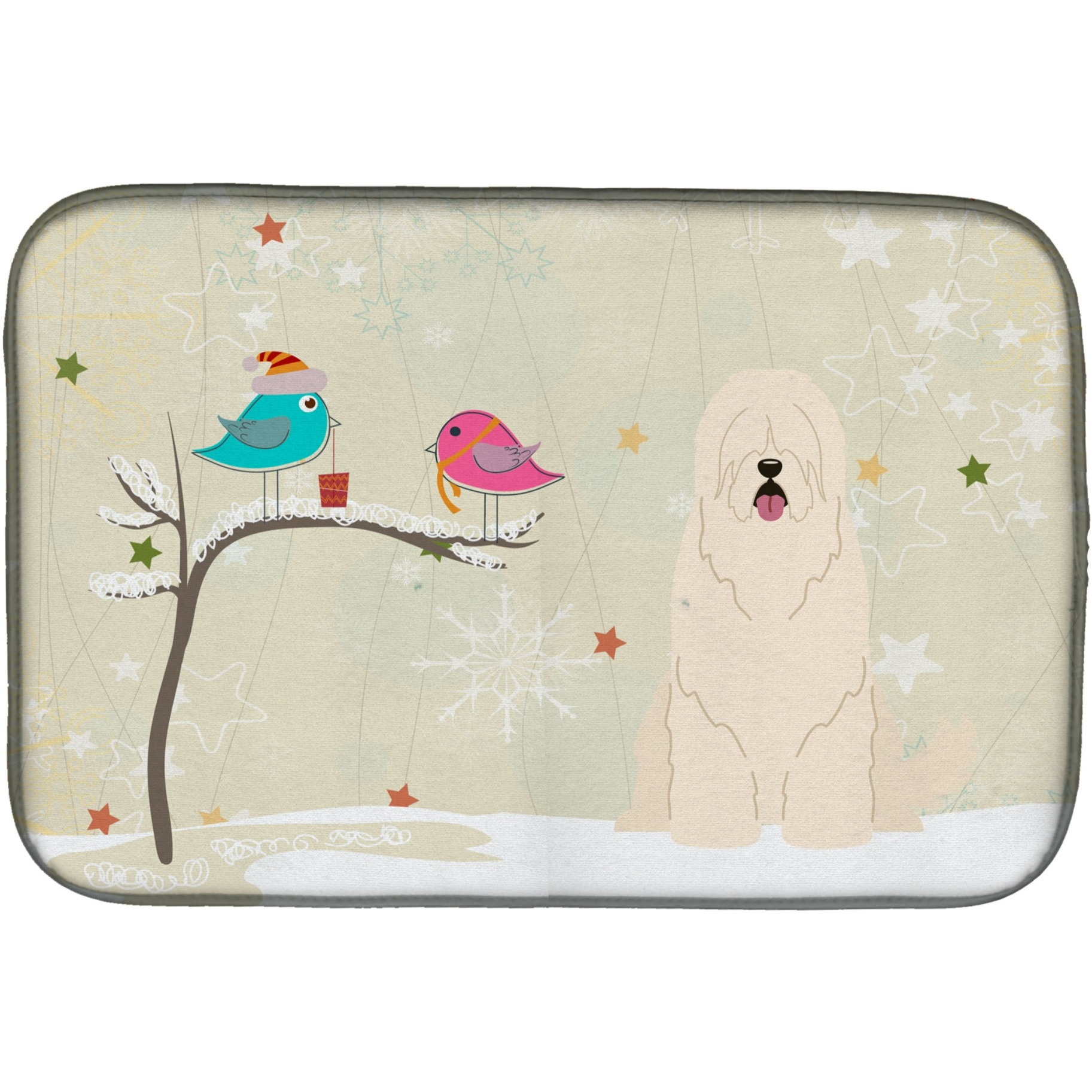 &quotCaroline's Treasures Christmas Presents Between Friends South Russian Sheepdog Dish Drying Mat, 14"" x 21"""