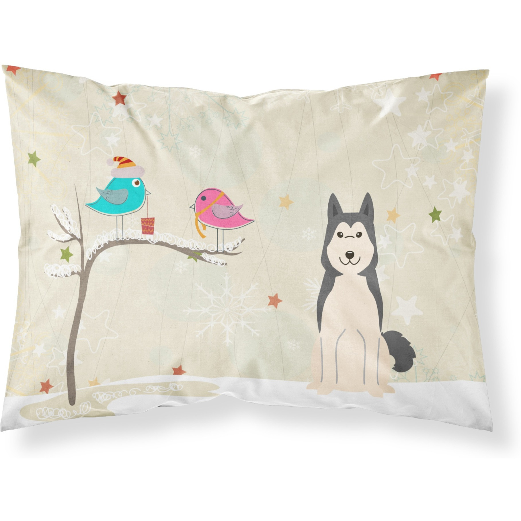 &quotCaroline's Treasures Christmas Presents between Friends West Siberian Laika Spitz Fabric Standard Pillowcase BB2497PILLOWCASE, Multicolor"