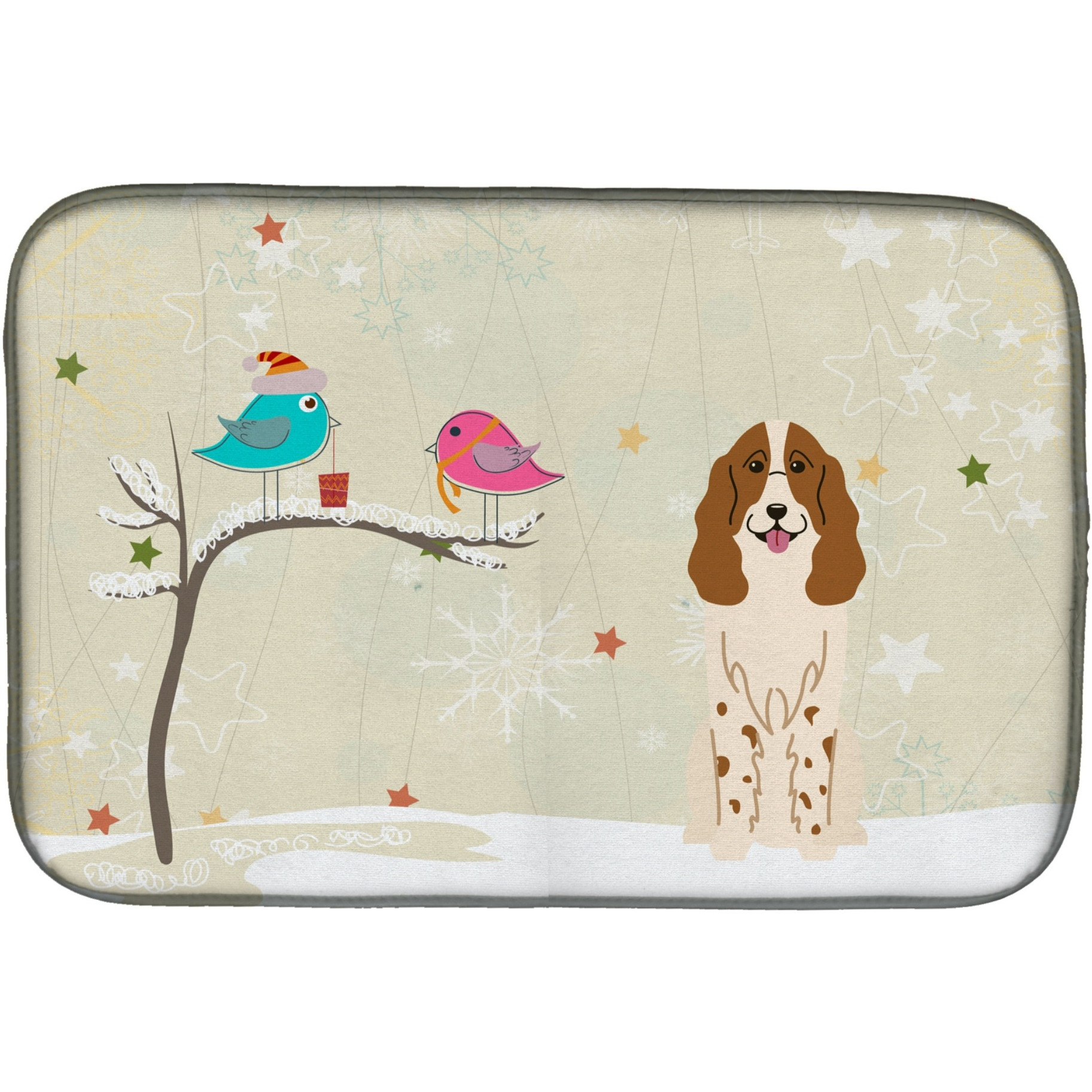 &quotCaroline's Treasures Christmas Presents Between Friends Russian Spaniel Dish Drying Mat, 14"" x 21"""
