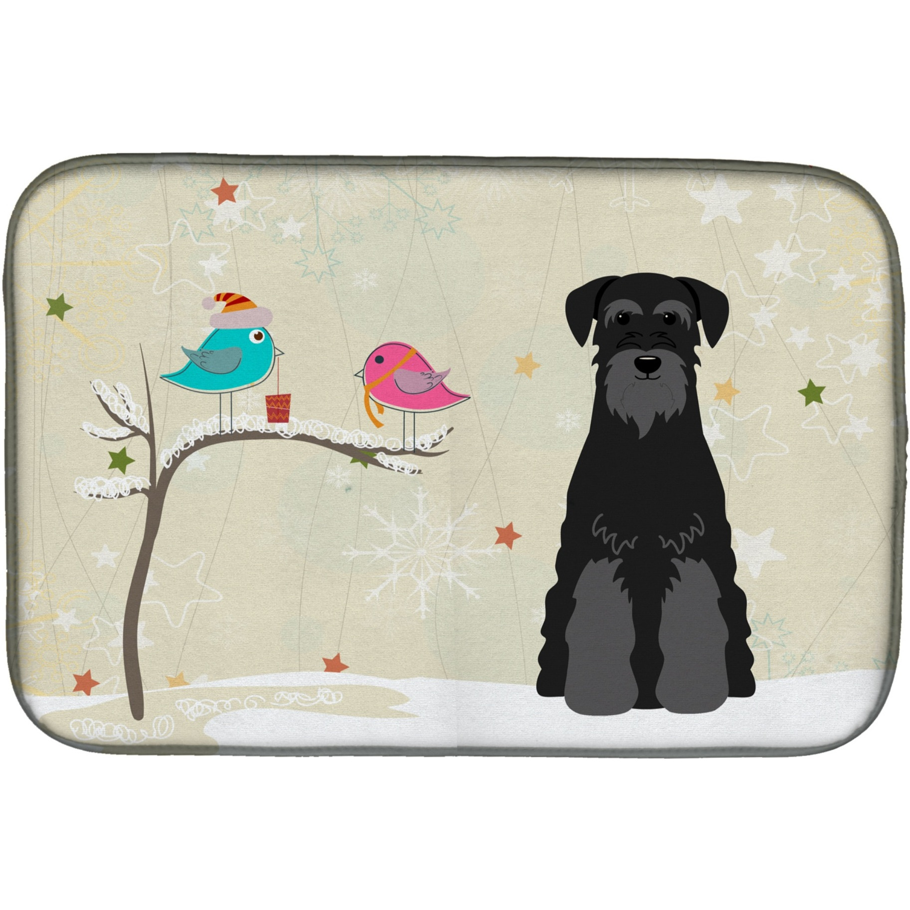 &quotCaroline's Treasures Christmas Presents Between Friends Standard Schnauzer Black Dish Drying Mat, 14"" x 21"""