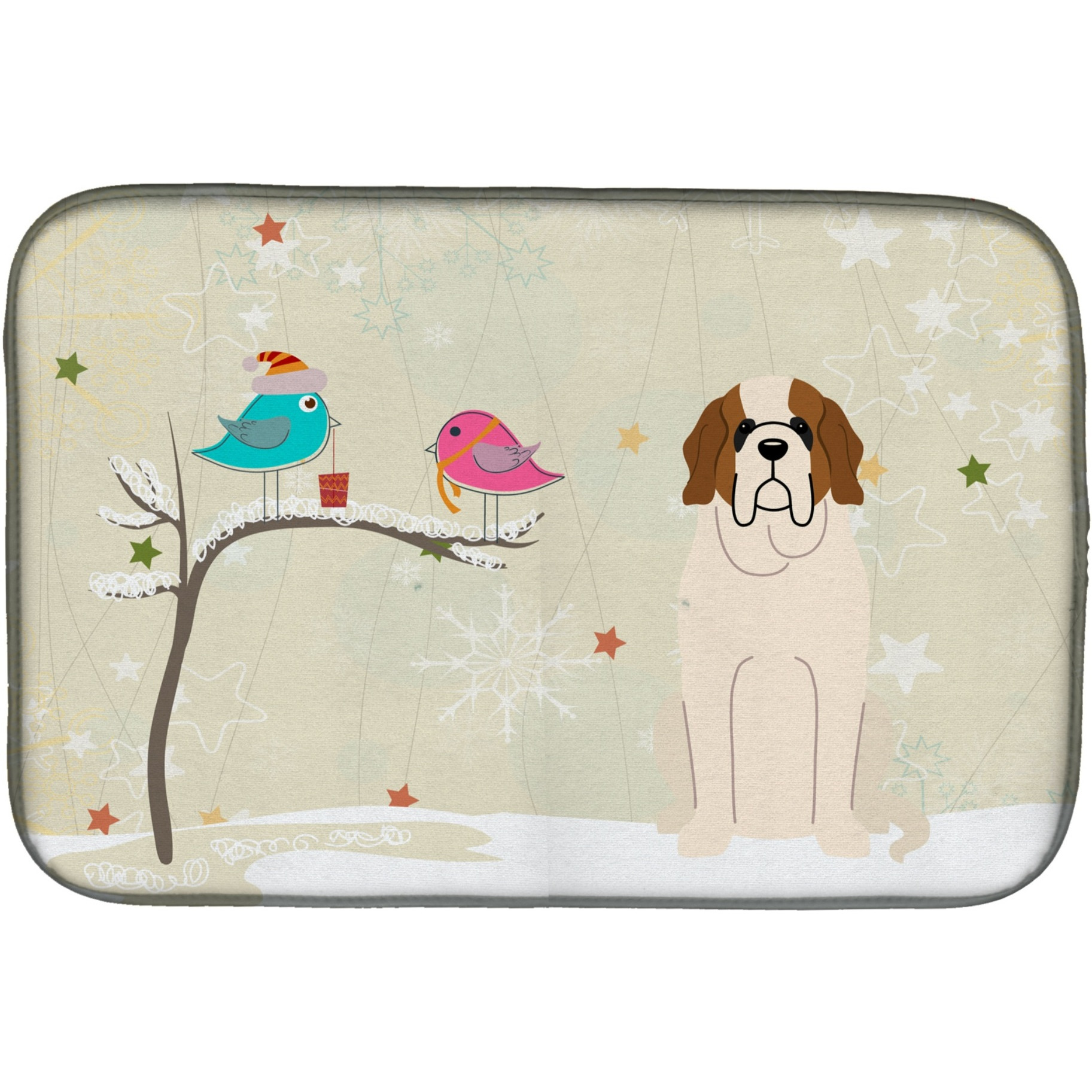 &quotCaroline's Treasures Christmas Presents Between Friends Saint Bernard Dish Drying Mat, 14 X 21"