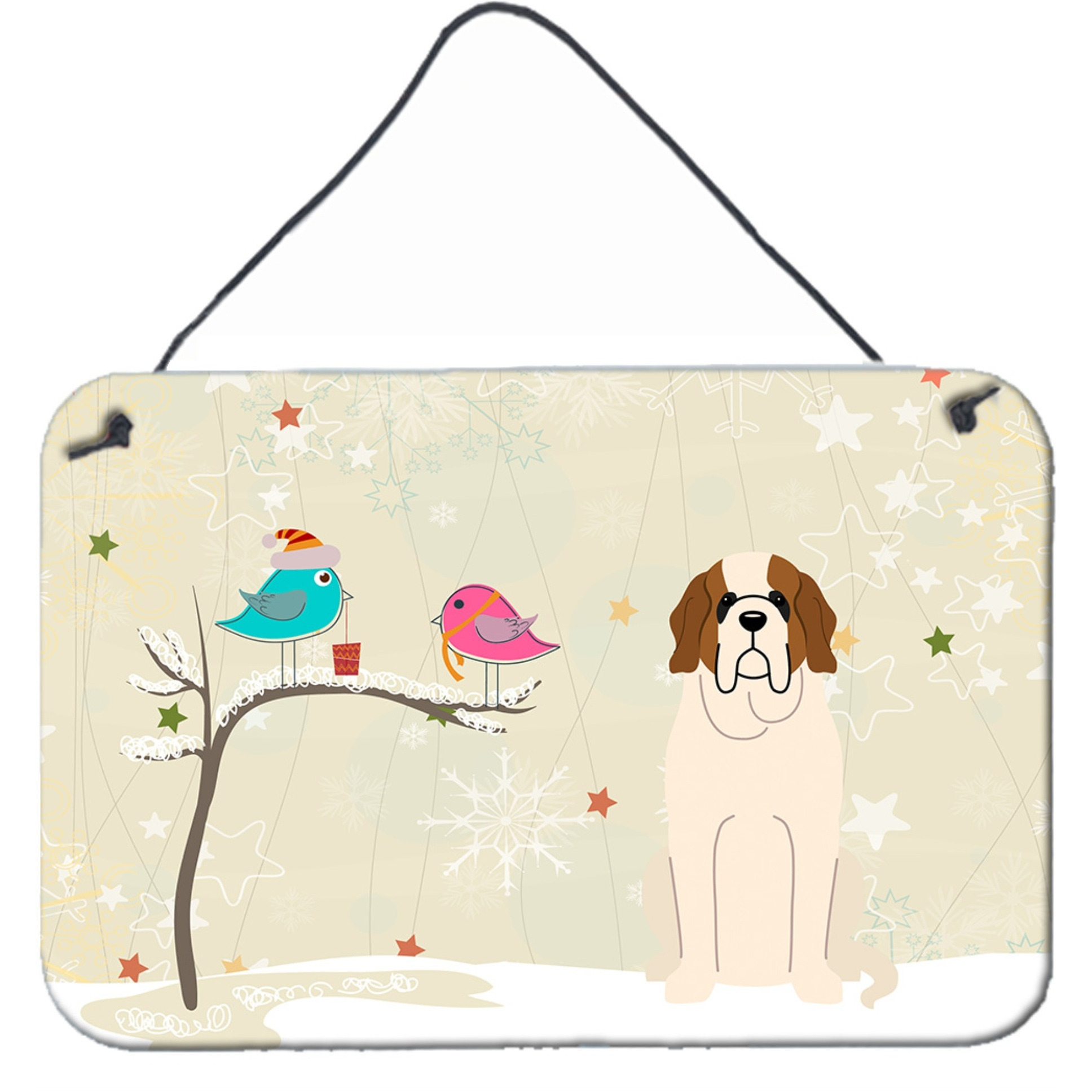 &quotCaroline's Treasures Christmas Presents Friends Saint Bernard Wall or Door Hanging Prints BB2507DS812, 8"" x 12"""