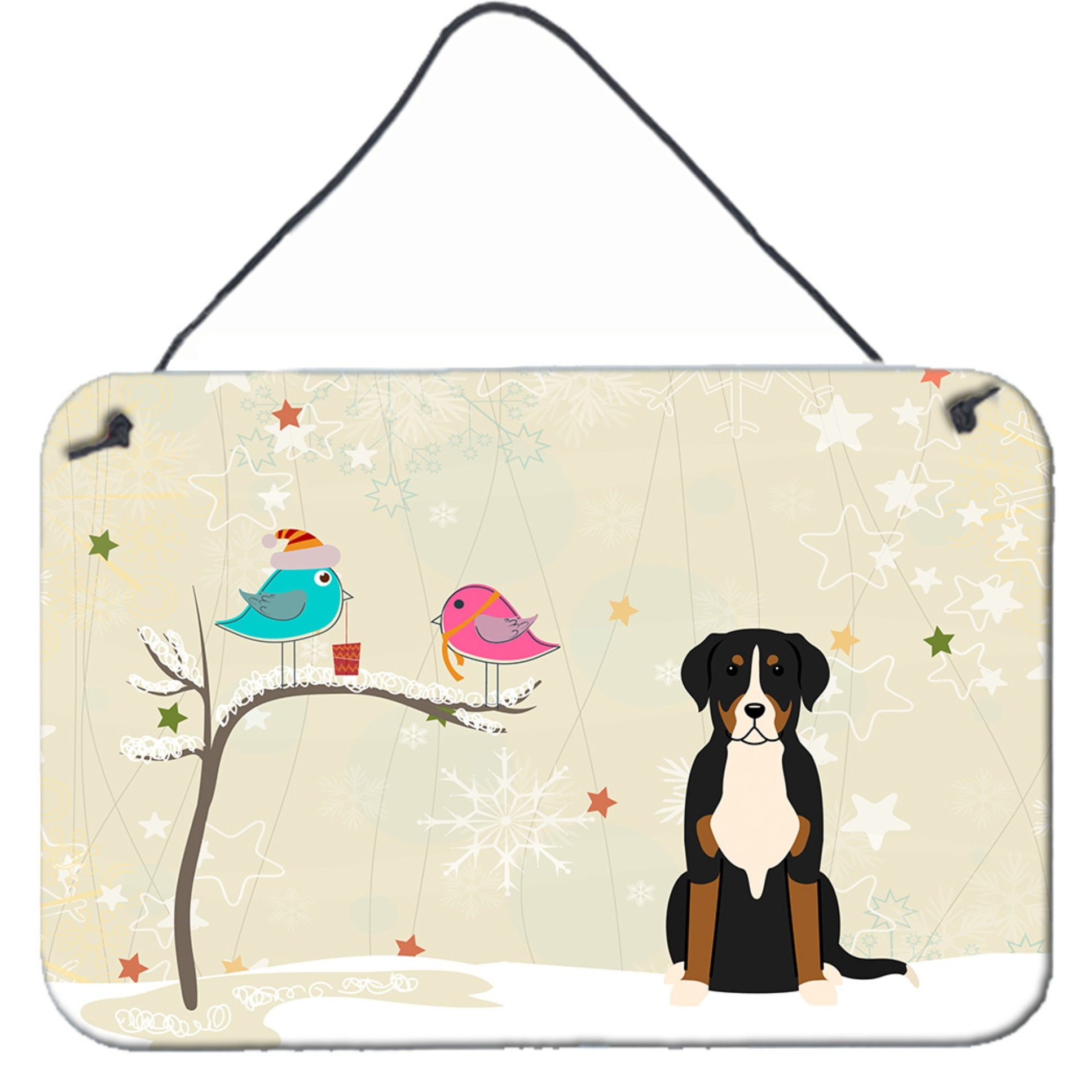 &quotCaroline's Treasures Christmas Presents between Friends Greater Swiss Mountain Dog Wall or Door Hanging Prints BB2509DS812, 8"" x 12"", Multicolor"
