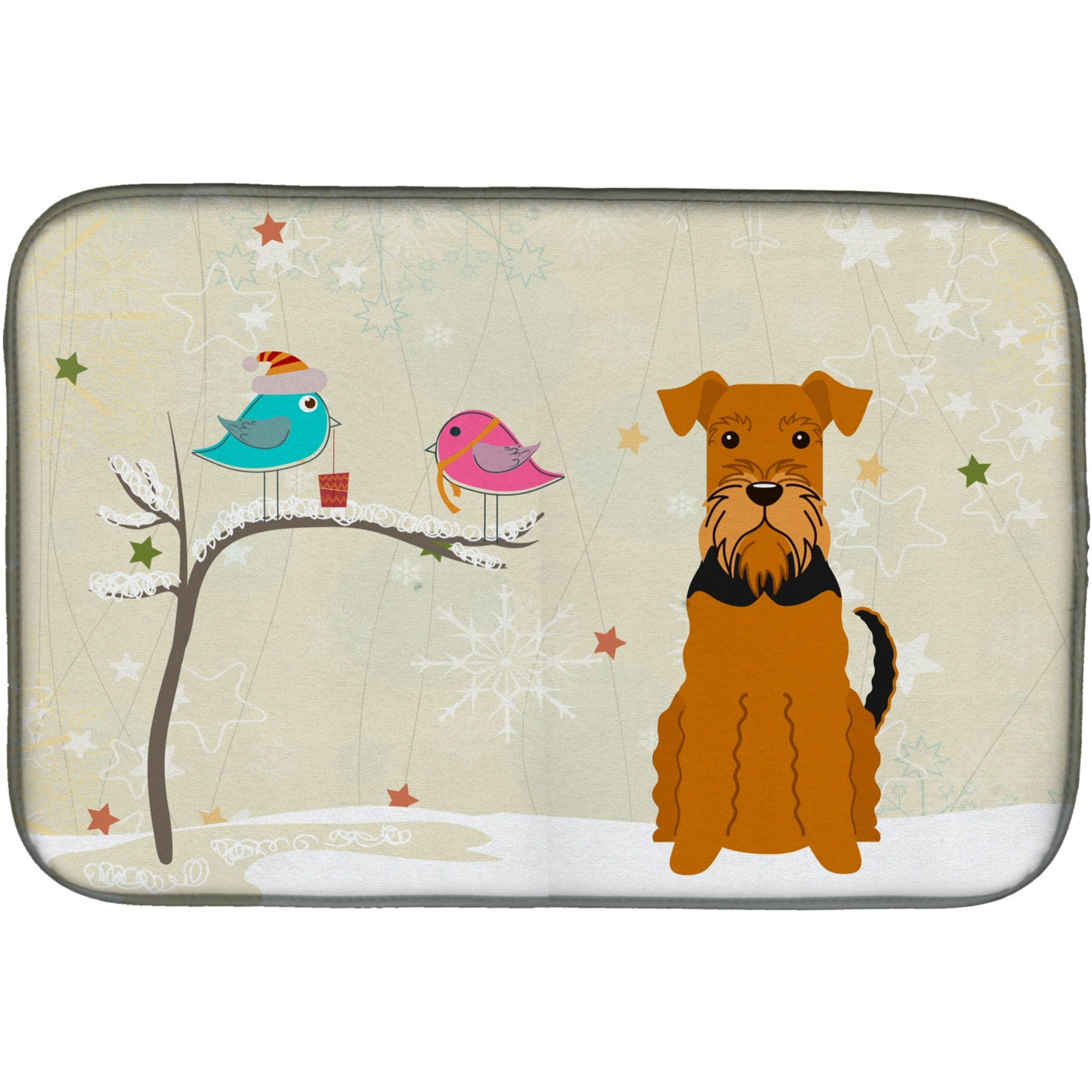 &quotCaroline's Treasures Christmas Presents Between Friends Airedale Dish Drying Mat, 14 x 21"