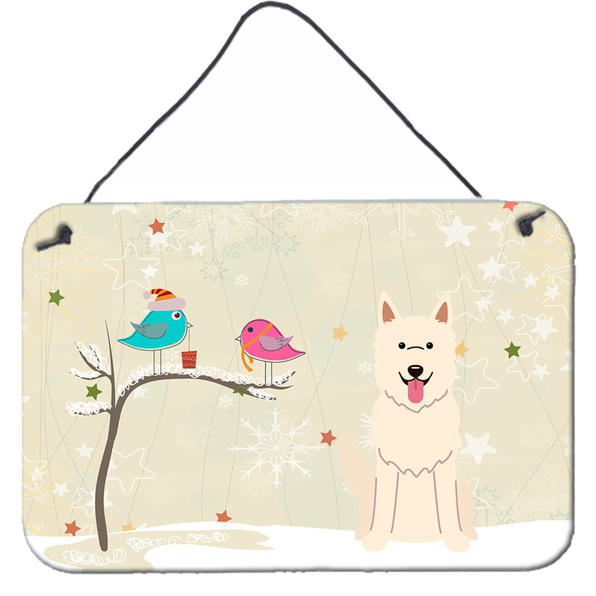 &quotCaroline's Treasures Christmas Presents Friends White German Shepherd Wall or Door Hanging Prints BB2517DS812, 8"" x 12"""
