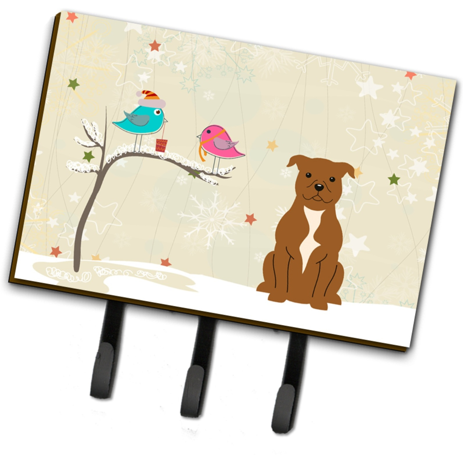 &quotCaroline's Treasures Christmas Presents between Friends Staffordshire Bull Terrier Brown Leash or Key Holder BB2519TH68, Triple, Multicolor"