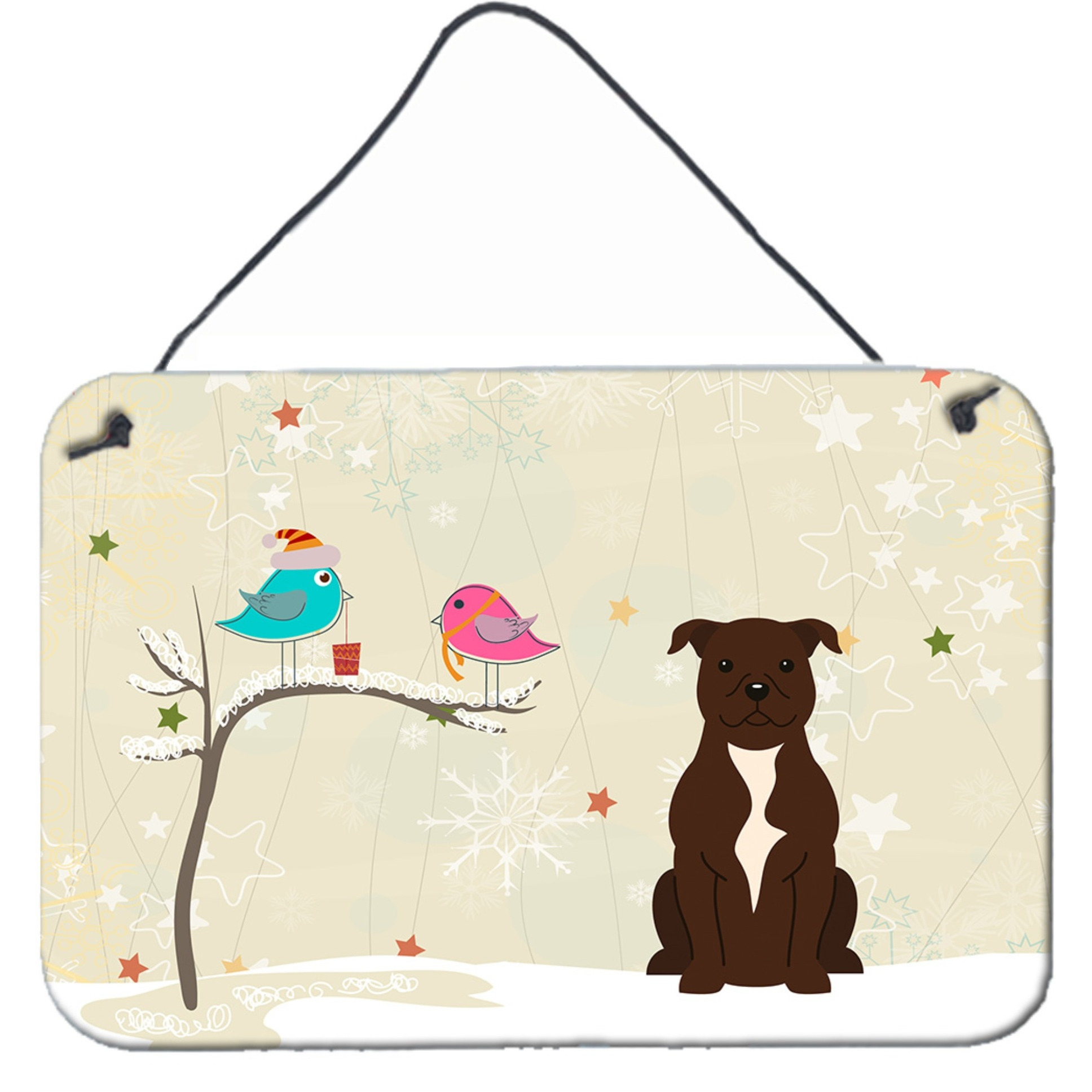 &quotCaroline's Treasures Christmas Presents Friends Staffordshire Bull Terrier Chocolate Wall or Door Hanging Prints BB2520DS812, 8"" x 12"""