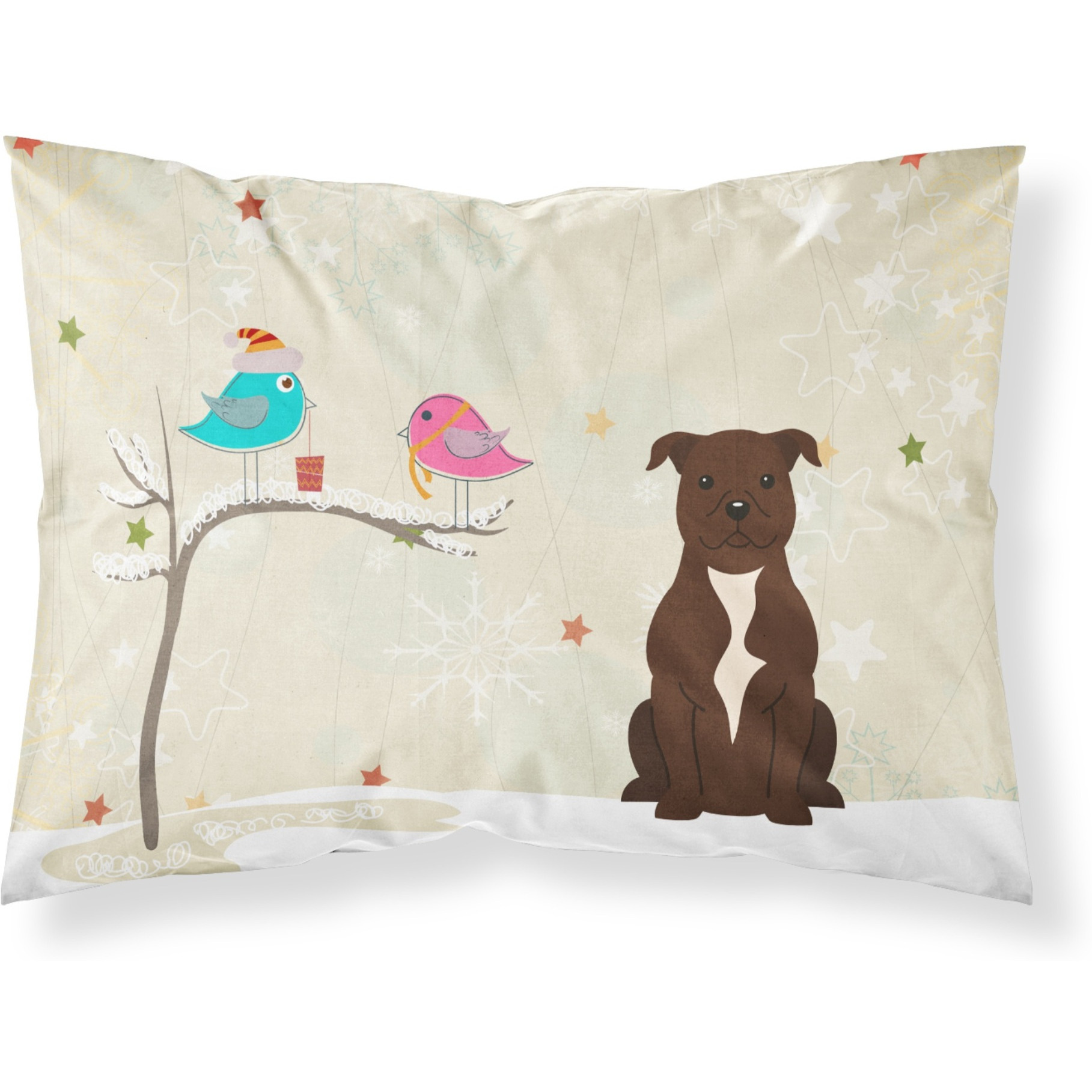 &quotCaroline's Treasures Christmas Presents between Friends Staffordshire Bull Terrier Chocolate Fabric Standard Pillowcase BB2520PILLOWCASE, Multicolor"