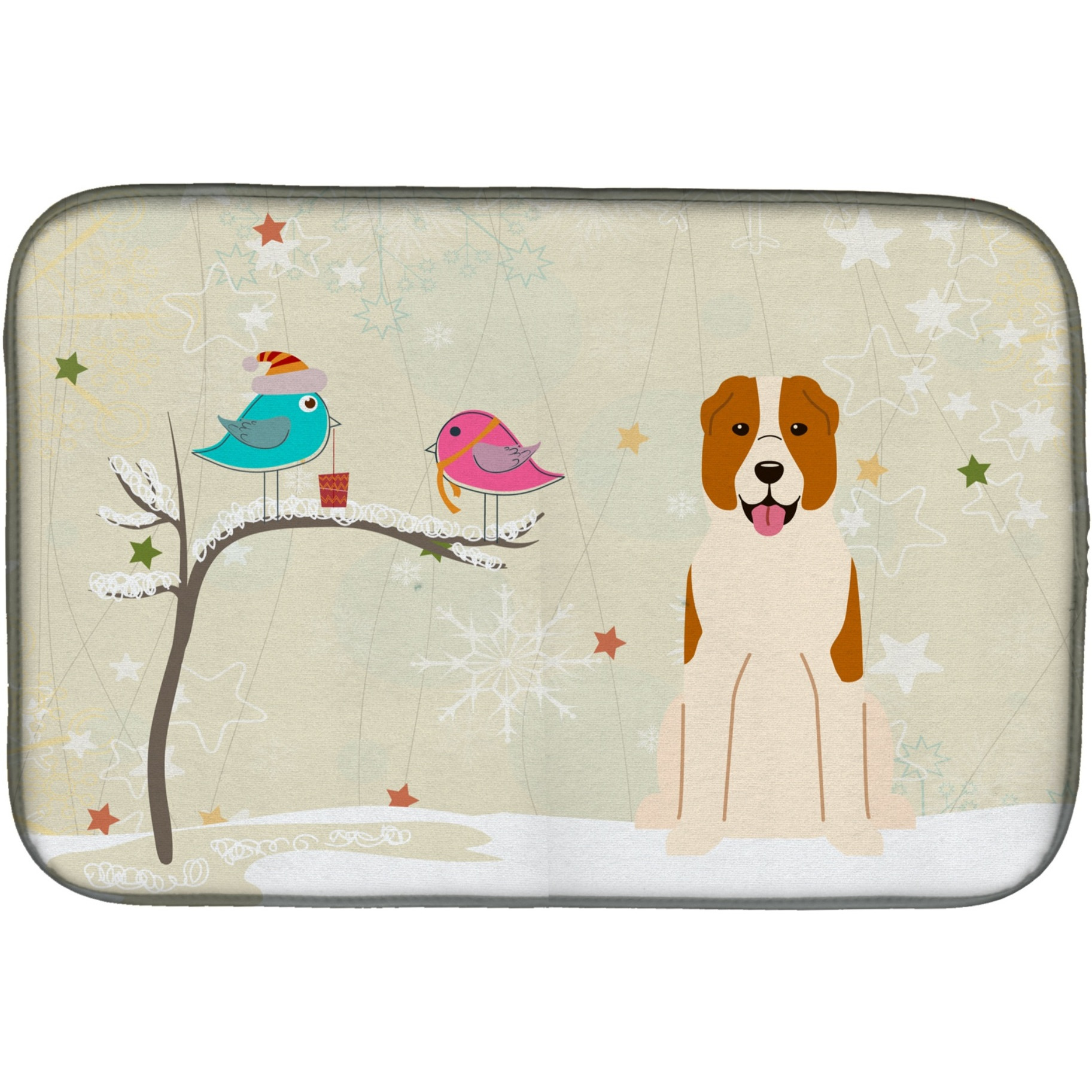&quotCaroline's Treasures Christmas Presents between Friends Central Asian Shepherd Dog Dish Drying Mat, 14"" x 21"""