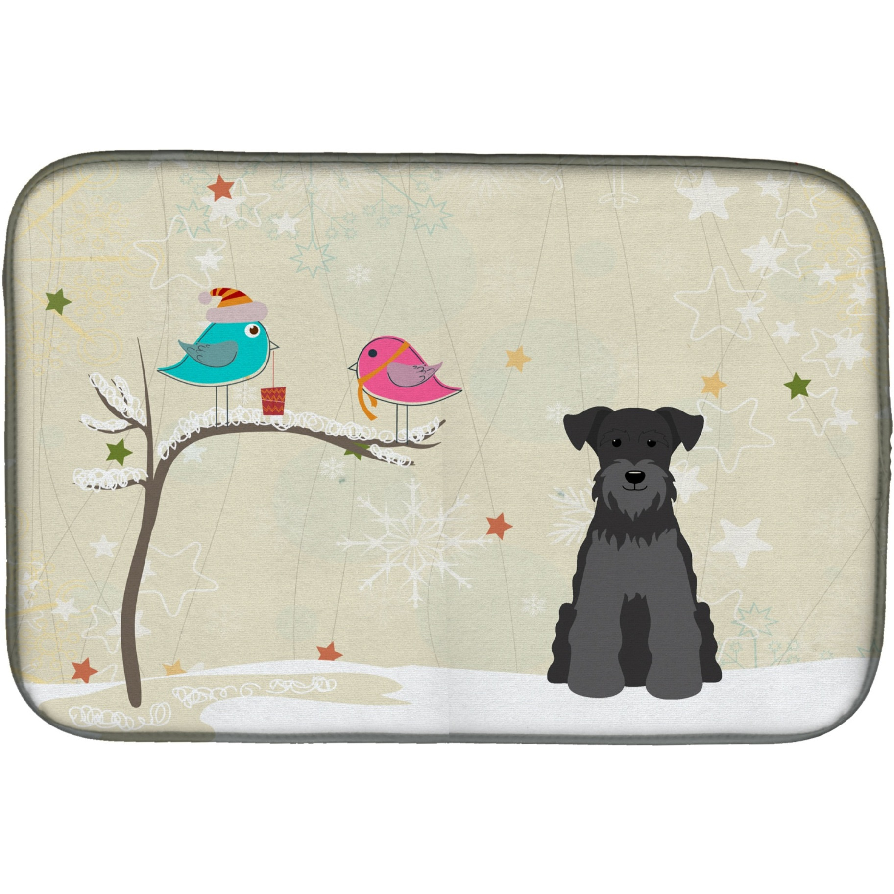 &quotCaroline's Treasures Christmas Presents Between Friends Miniature Schnauzer Black Dish Drying Mat, 14"" x 21"""
