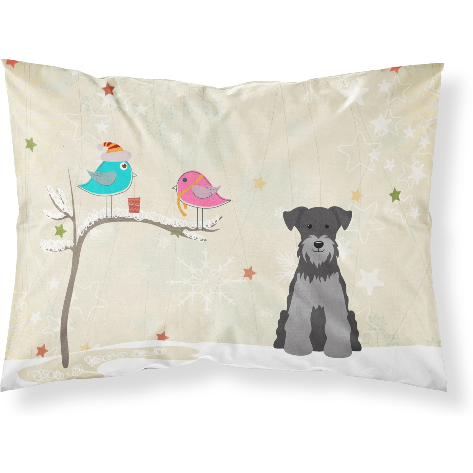 Caroline's Treasures Christmas Presents Friends Miniature Schanuzer Black Silver Fabric Standard Pillowcase BB2524PILLOWCASE