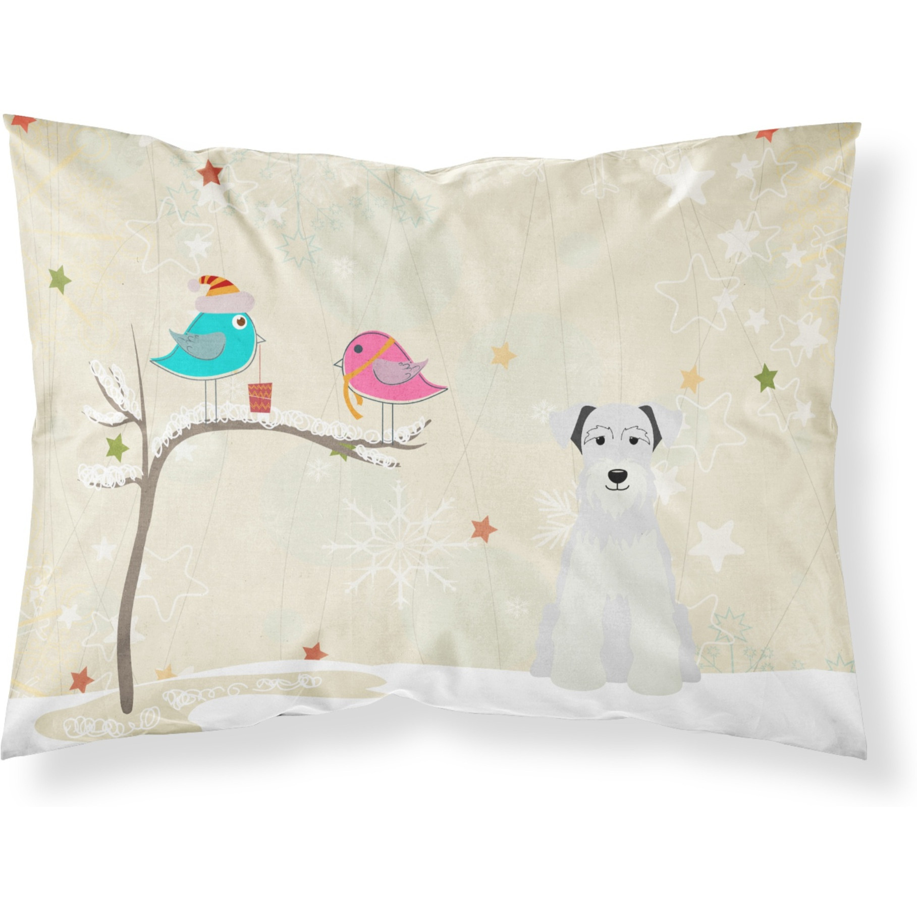 &quotCaroline's Treasures Christmas Presents between Friends Miniature Schanuzer White Fabric Standard Pillowcase BB2525PILLOWCASE, Multicolor"