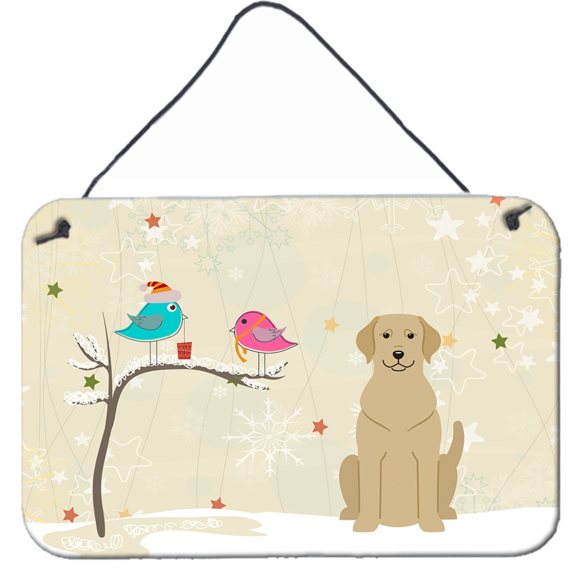 &quotCaroline's Treasures Christmas Presents between Friends Yellow Labrador Wall or Door Hanging Prints BB2527DS812, 8"" x 12"", Multicolor"