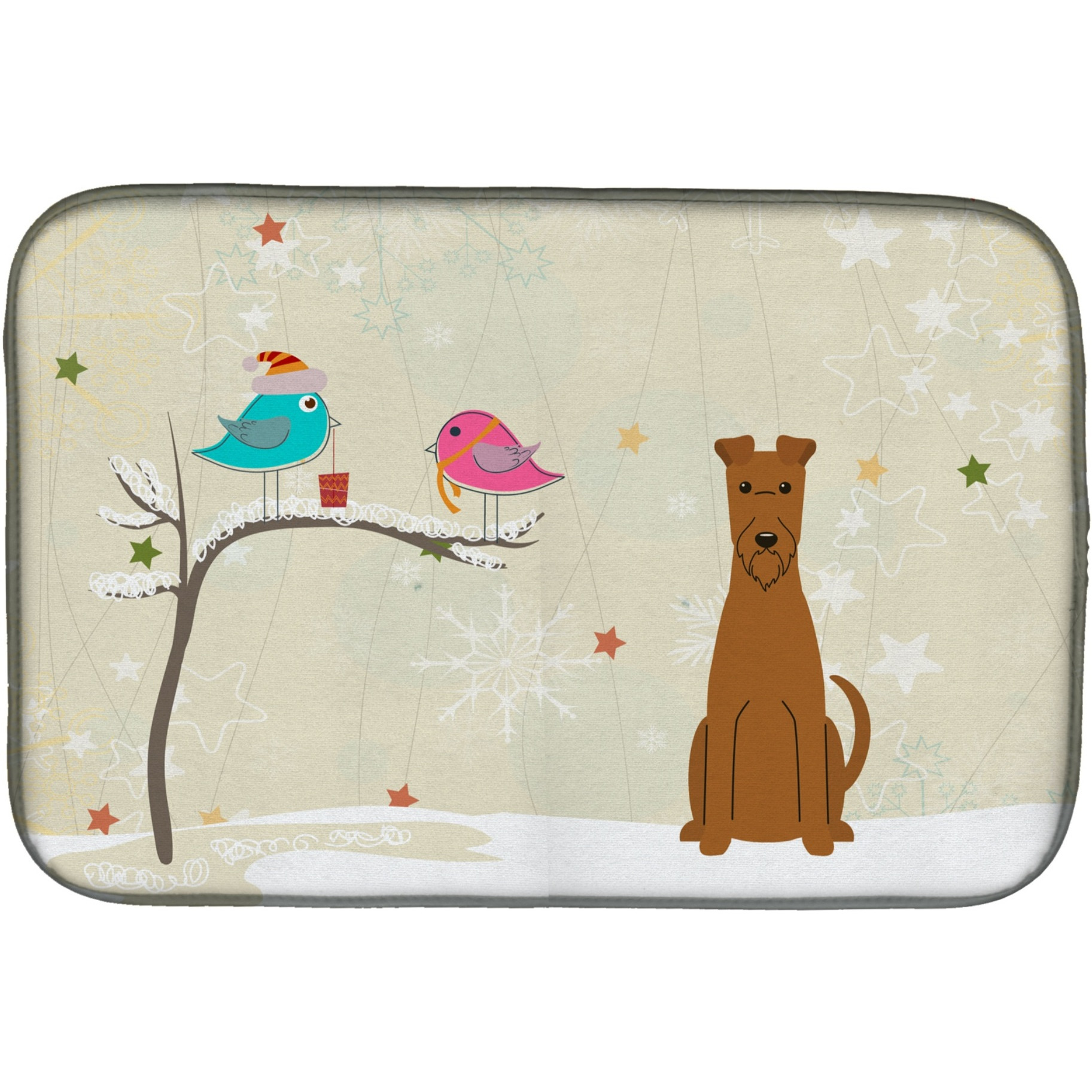 &quotCaroline's Treasures Christmas Presents between Friends Irish Terrier Dish Drying Mat, 14"" x 21"""