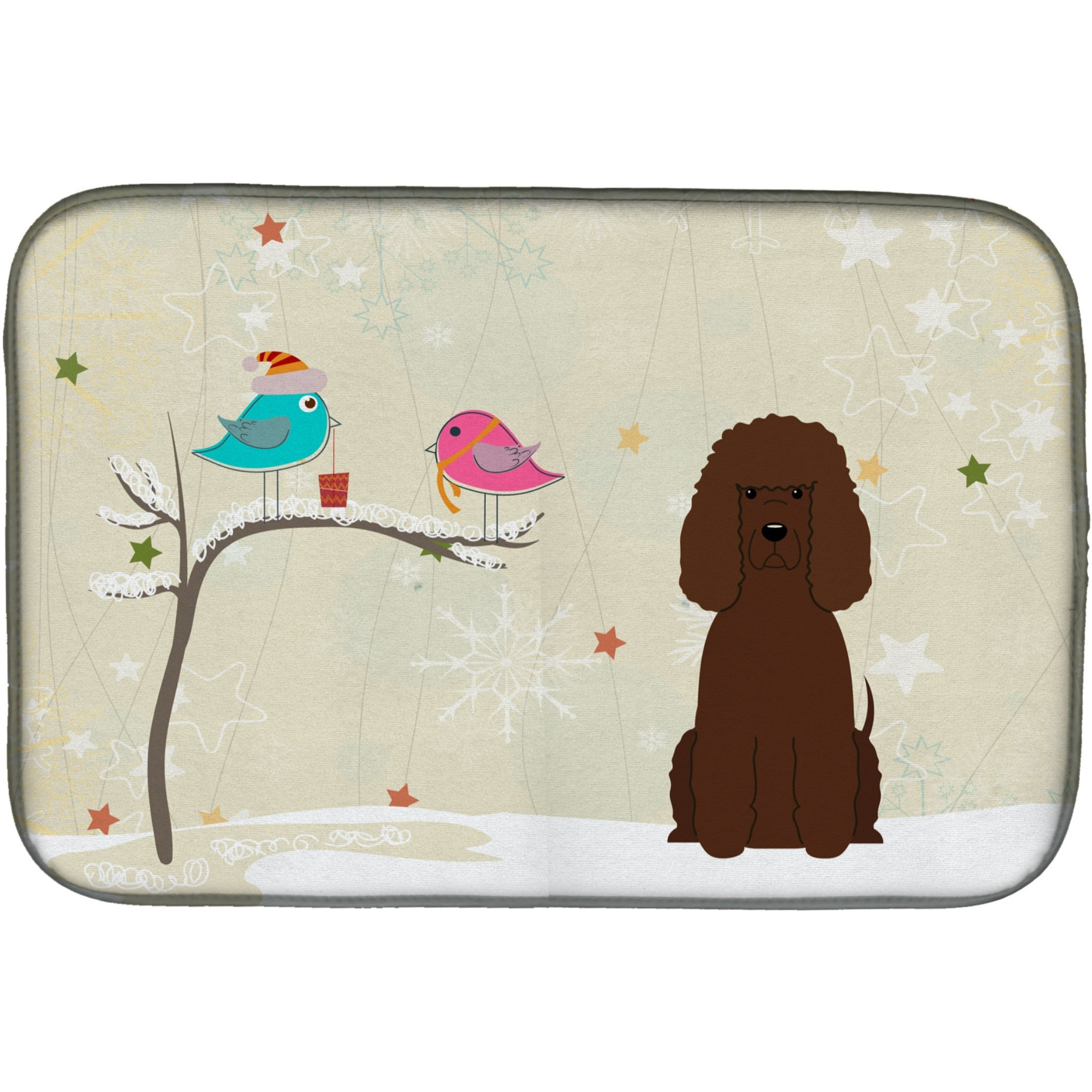 &quotCaroline's Treasures Christmas Presents Between Friends Irish Water Spaniel Dish Drying Mat, 14"" x 21"""