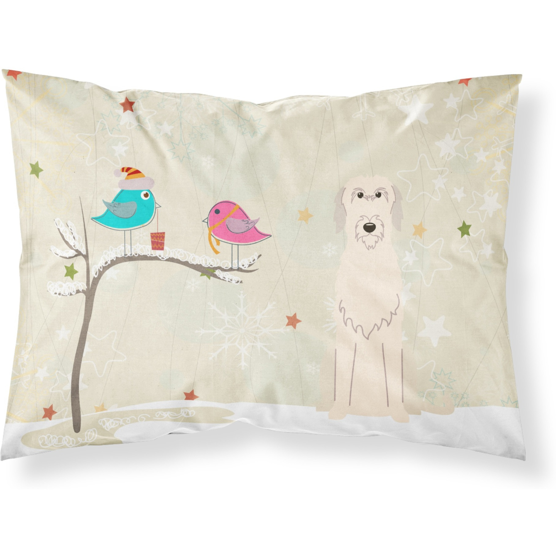 Caroline's Treasures Christmas Presents Friends Irish Wolfhound Fabric Standard Pillowcase BB2537PILLOWCASE