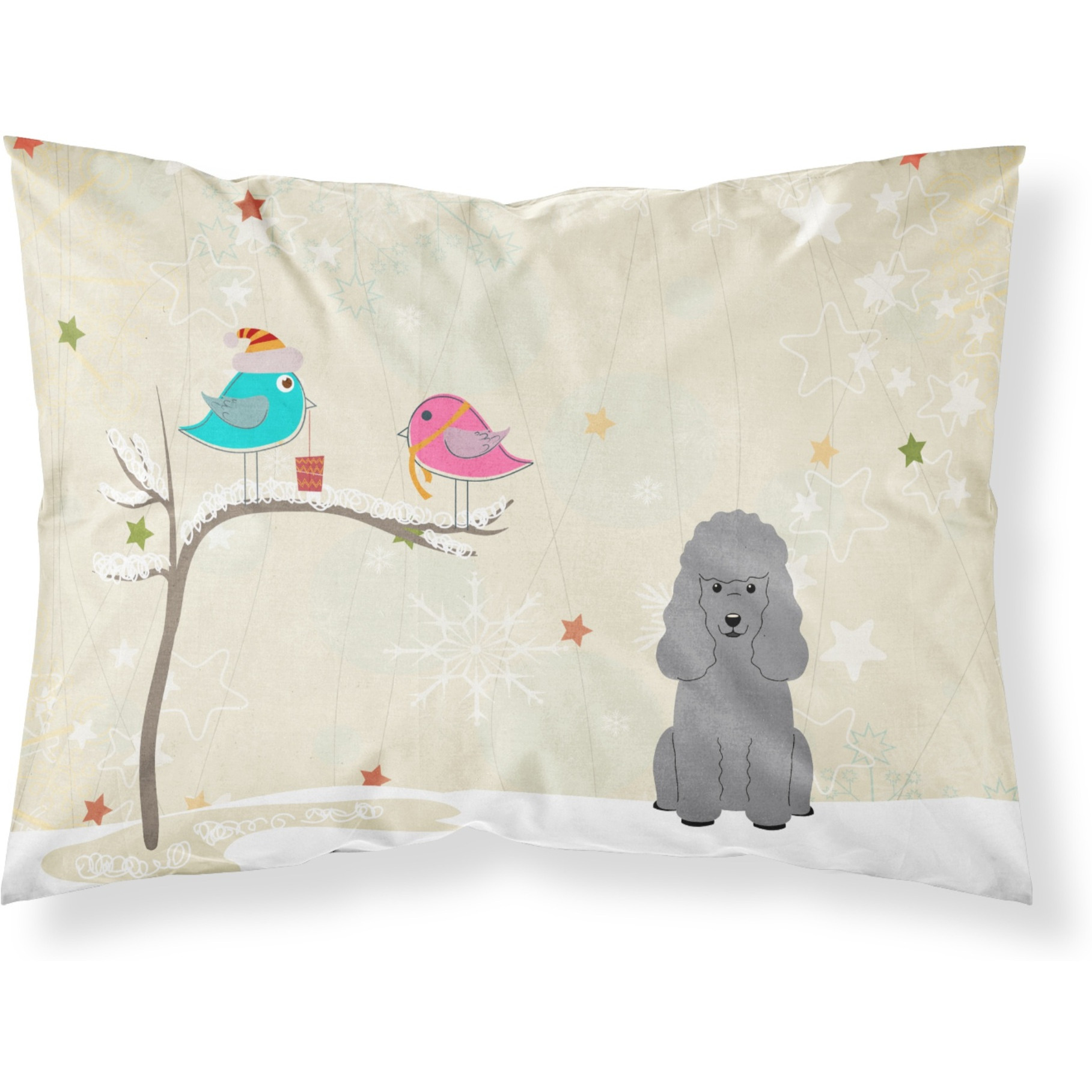 &quotCaroline's Treasures Christmas Presents between Friends Poodle Silver Fabric Standard Pillowcase BB2540PILLOWCASE, Multicolor"