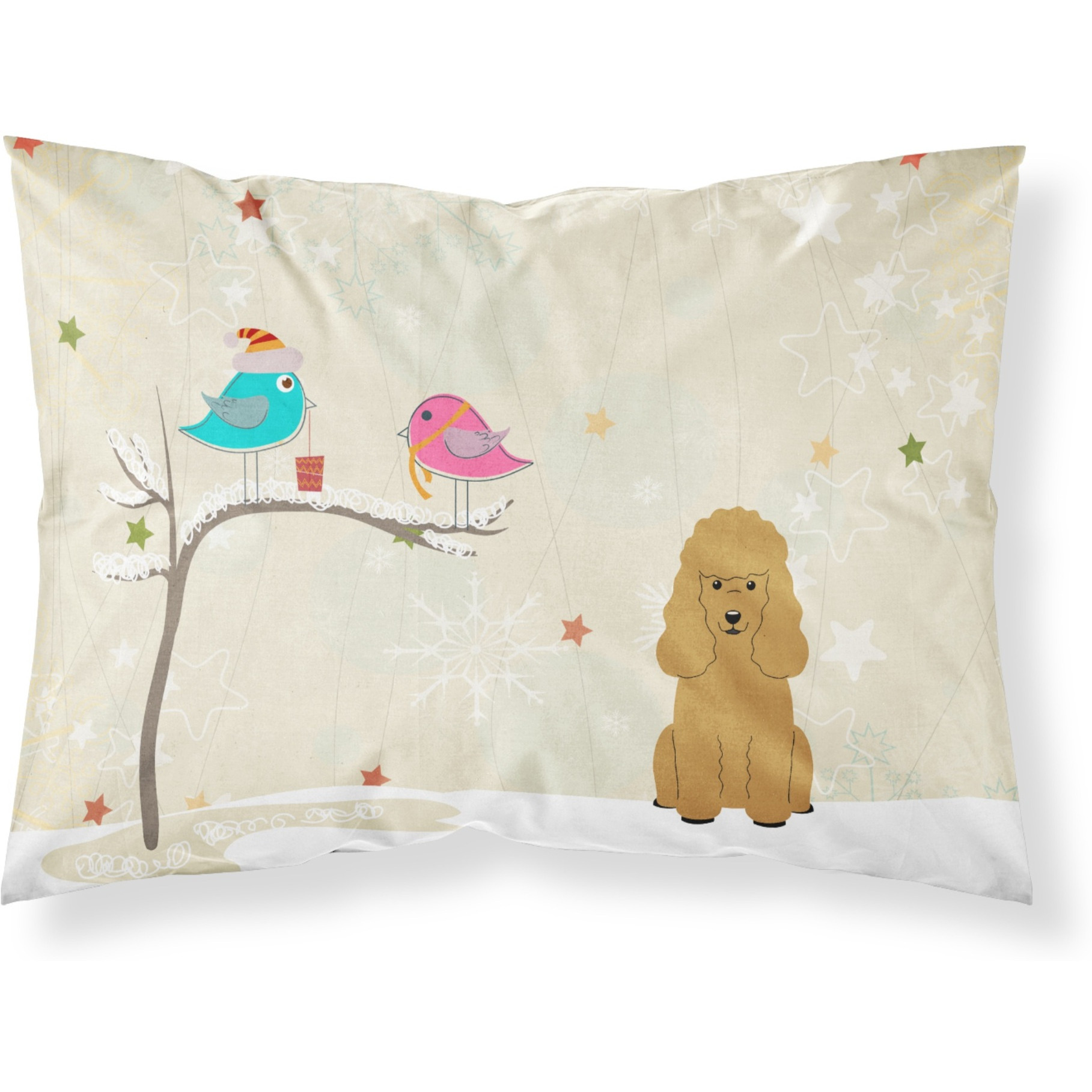 Caroline's Treasures Christmas Presents Friends Poodle Tan Fabric Standard Pillowcase BB2541PILLOWCASE