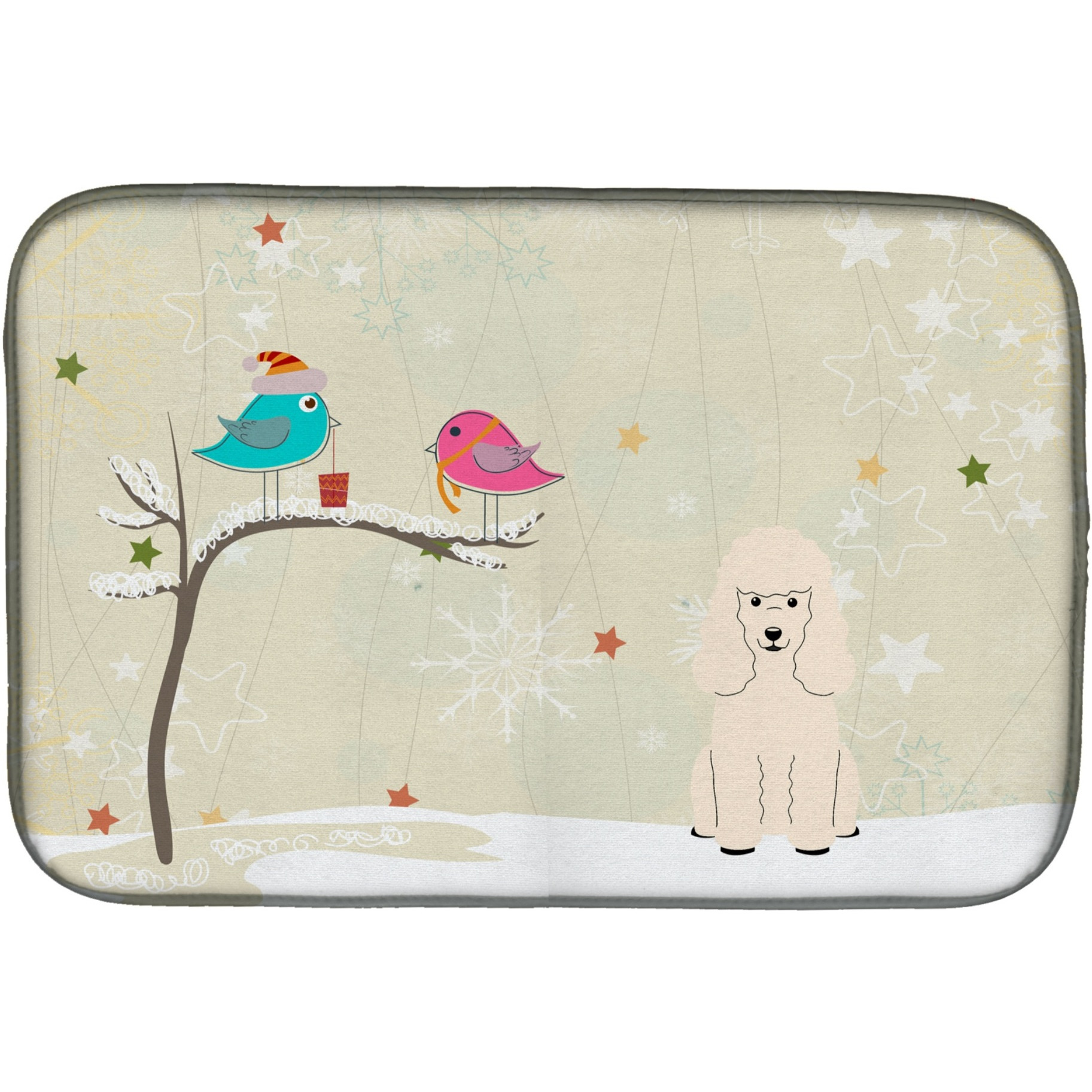 &quotCaroline's Treasures Christmas Presents Between Friends Poodle White Dish Drying Mat, 14"" x 21"""