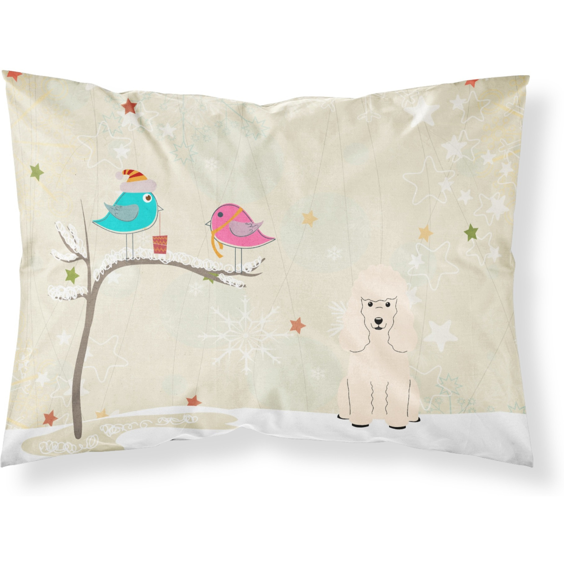 Caroline's Treasures Christmas Presents Friends Poodle White Fabric Standard Pillowcase BB2542PILLOWCASE