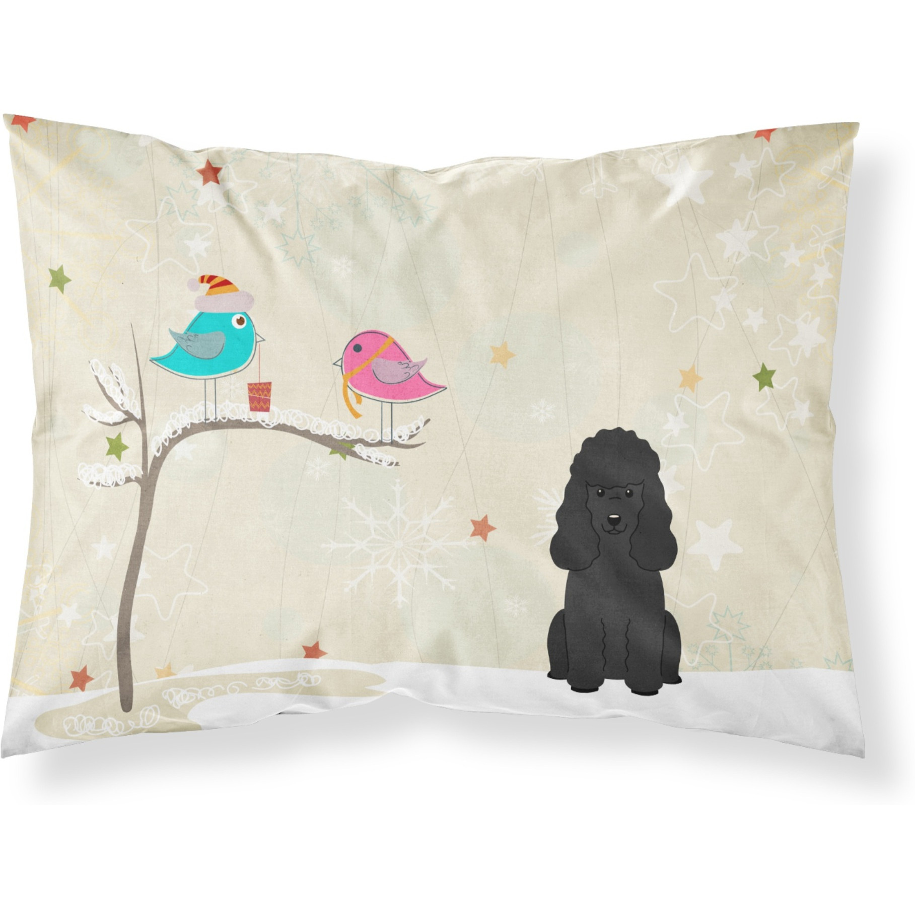Caroline's Treasures Christmas Presents Friends Poodle Black Fabric Standard Pillowcase BB2543PILLOWCASE