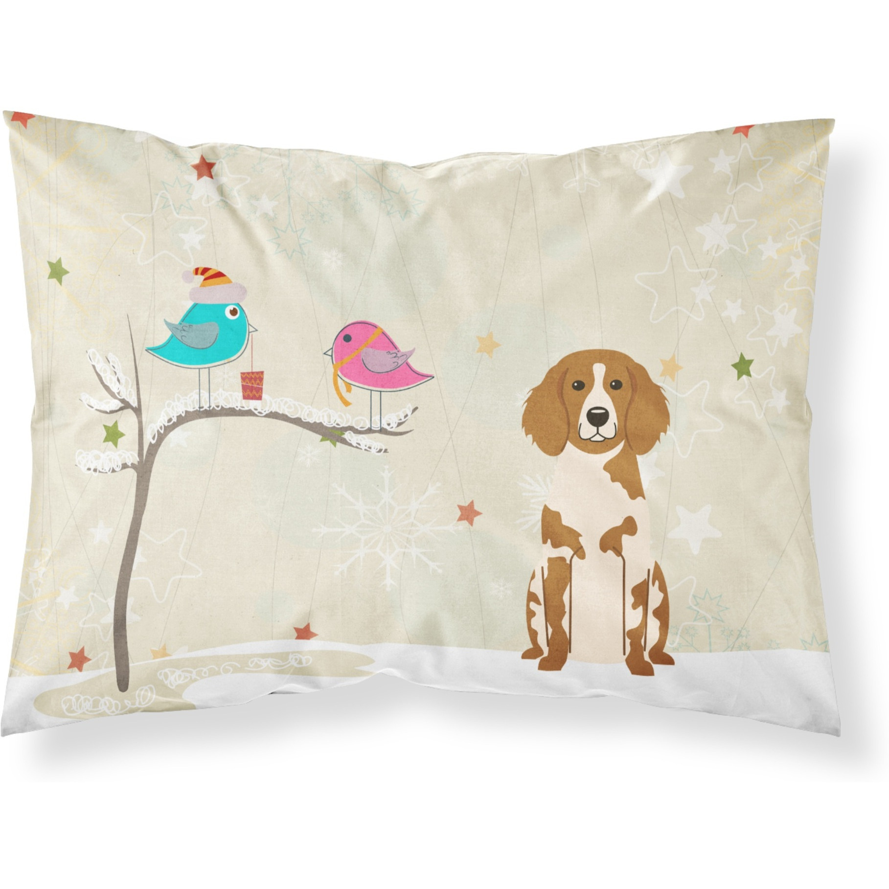 Caroline's Treasures Christmas Presents Friends Brittany Spaniel Fabric Standard Pillowcase BB2544PILLOWCASE