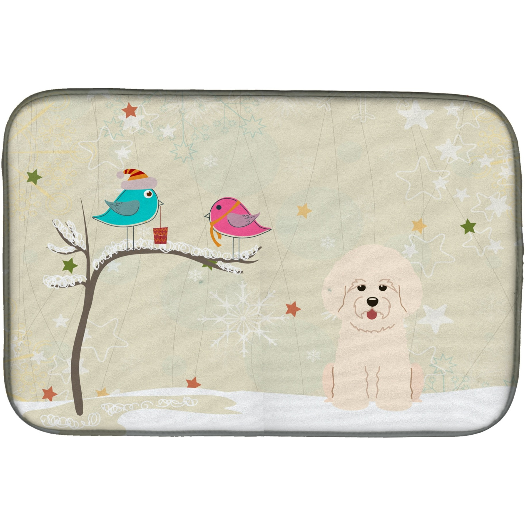 &quotCaroline's Treasures Christmas Presents between Friends Bichon Frise Dish Drying Mat, 14"" x 21"""