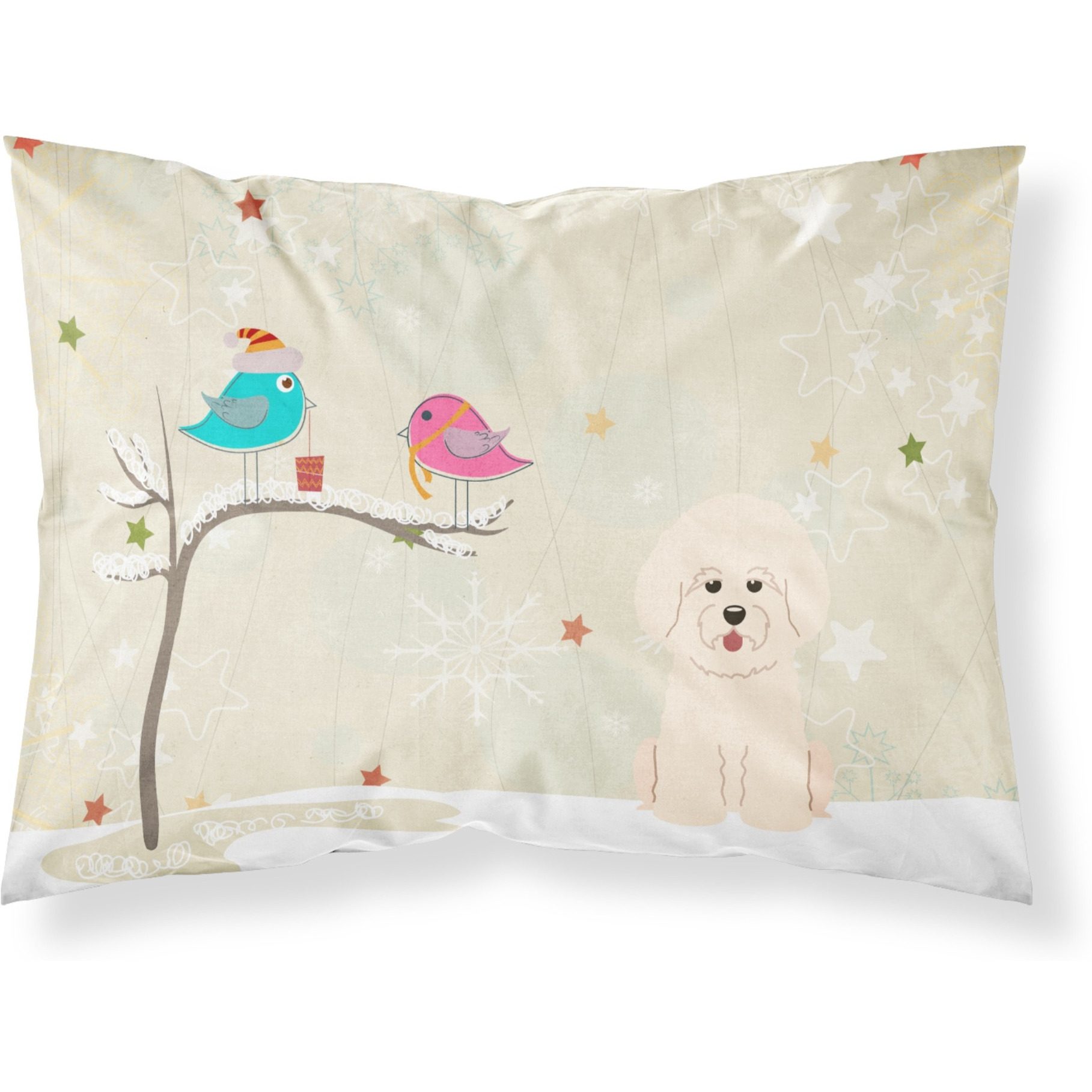 Caroline's Treasures Christmas Presents Friends Bichon Frise Fabric Standard Pillowcase BB2547PILLOWCASE