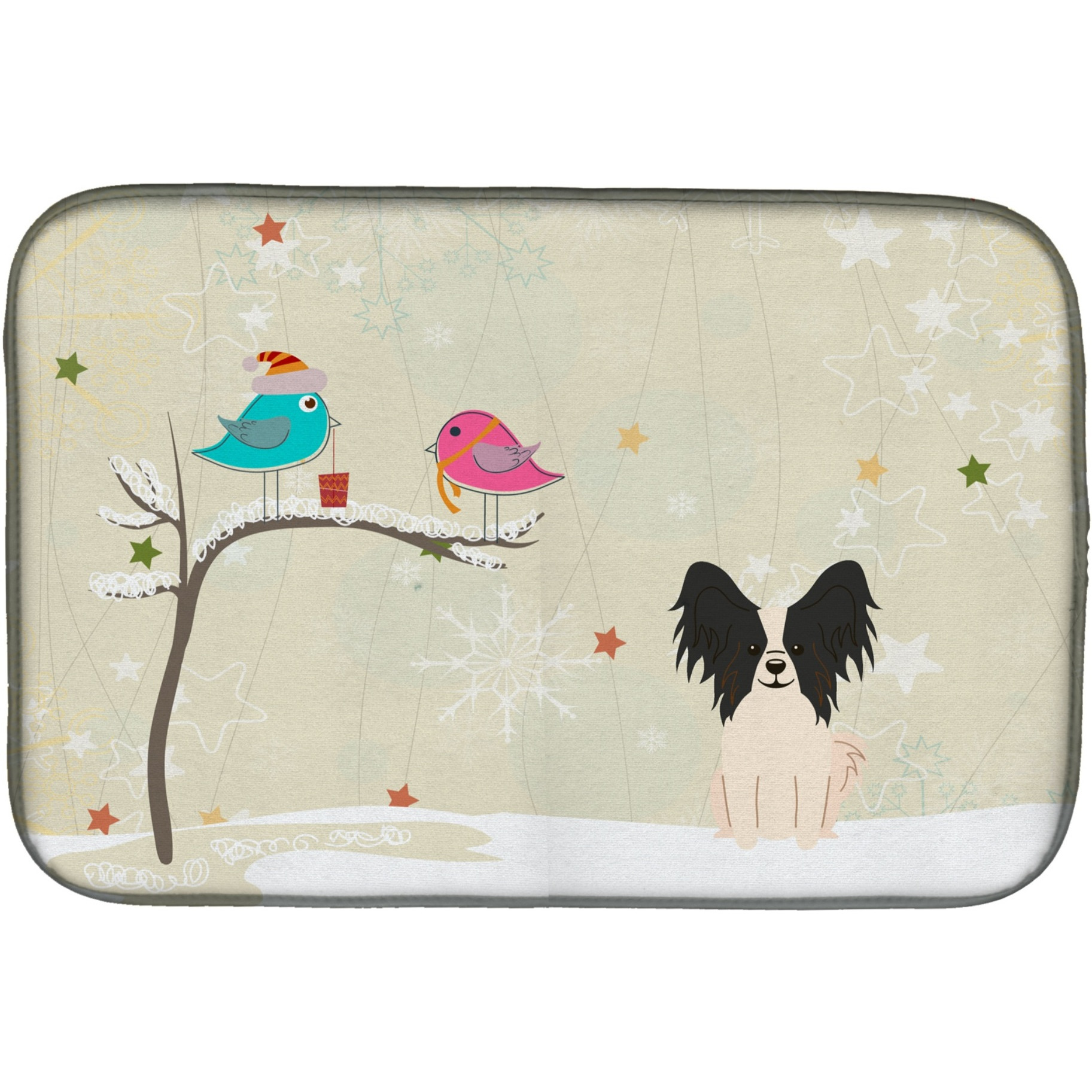 &quotCaroline's Treasures Christmas Presents Between Friends Papillon Black White Dish Drying Mat, 14 x 21"