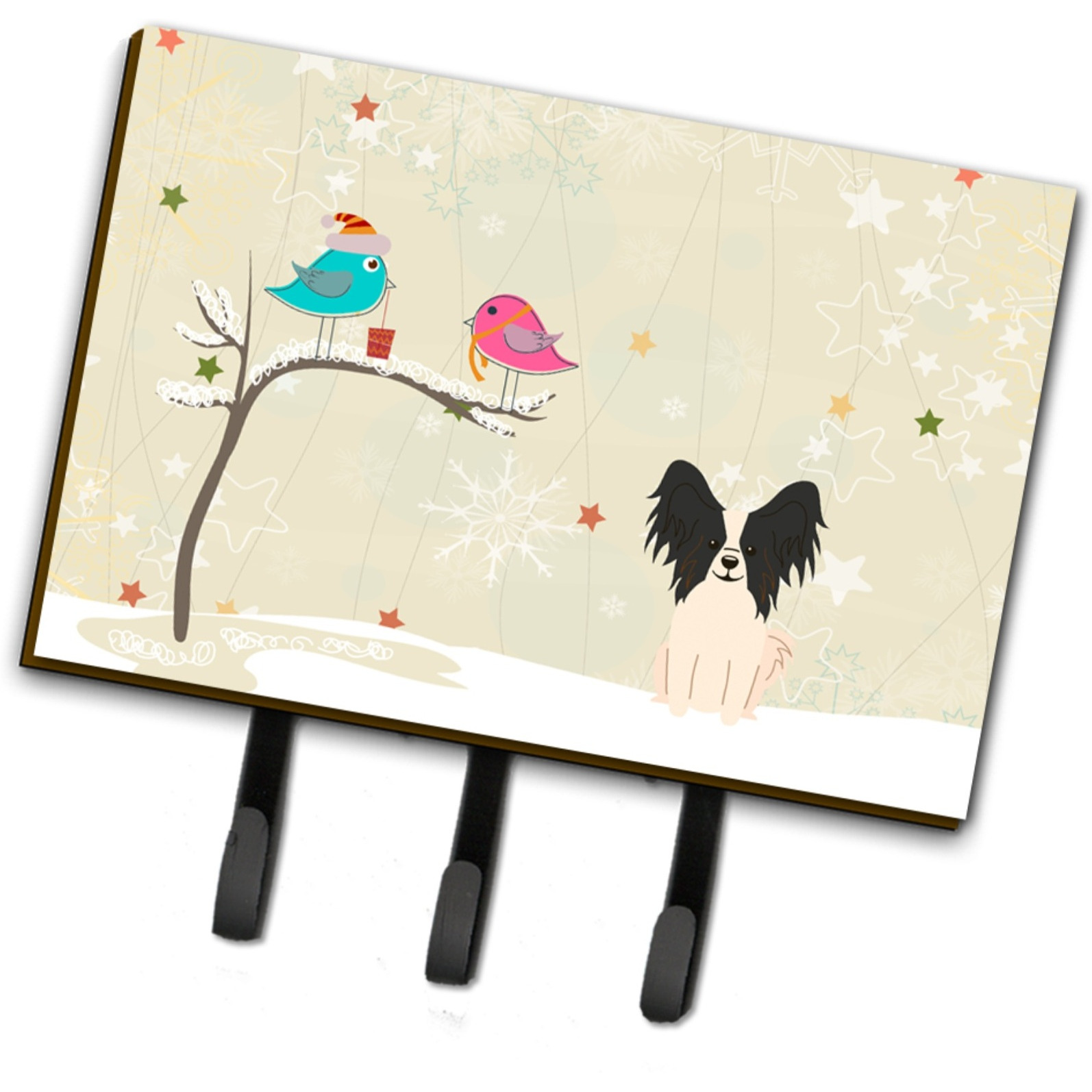 &quotCaroline's Treasures Christmas Presents between Friends Papillon Black White Leash or Key Holder BB2548TH68, Triple, Multicolor"