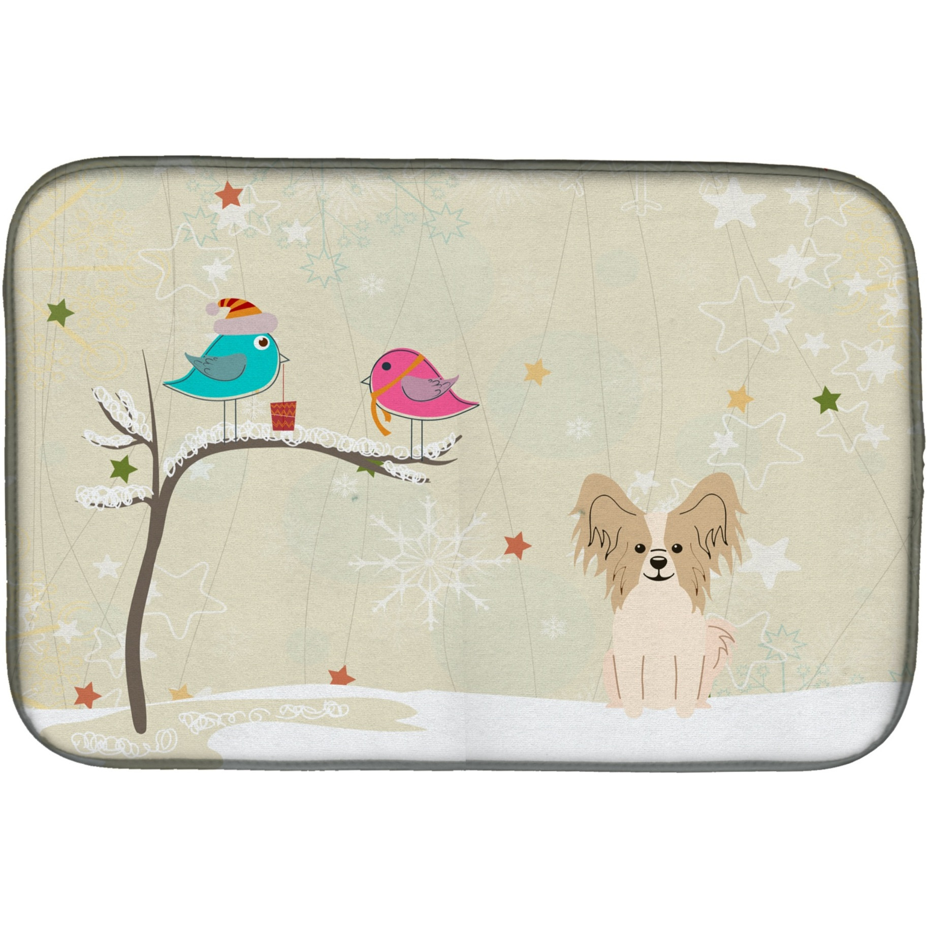 &quotCaroline's Treasures Christmas Presents Between Friends Papillon Sable White Dish Drying Mat, 14"" x 21"""