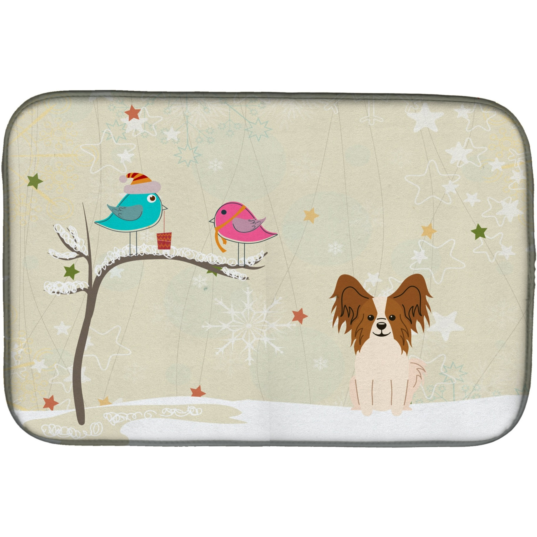 &quotCaroline's Treasures Christmas Presents Between Friends Papillion Red White Dish Drying Mat, 14 X 21"