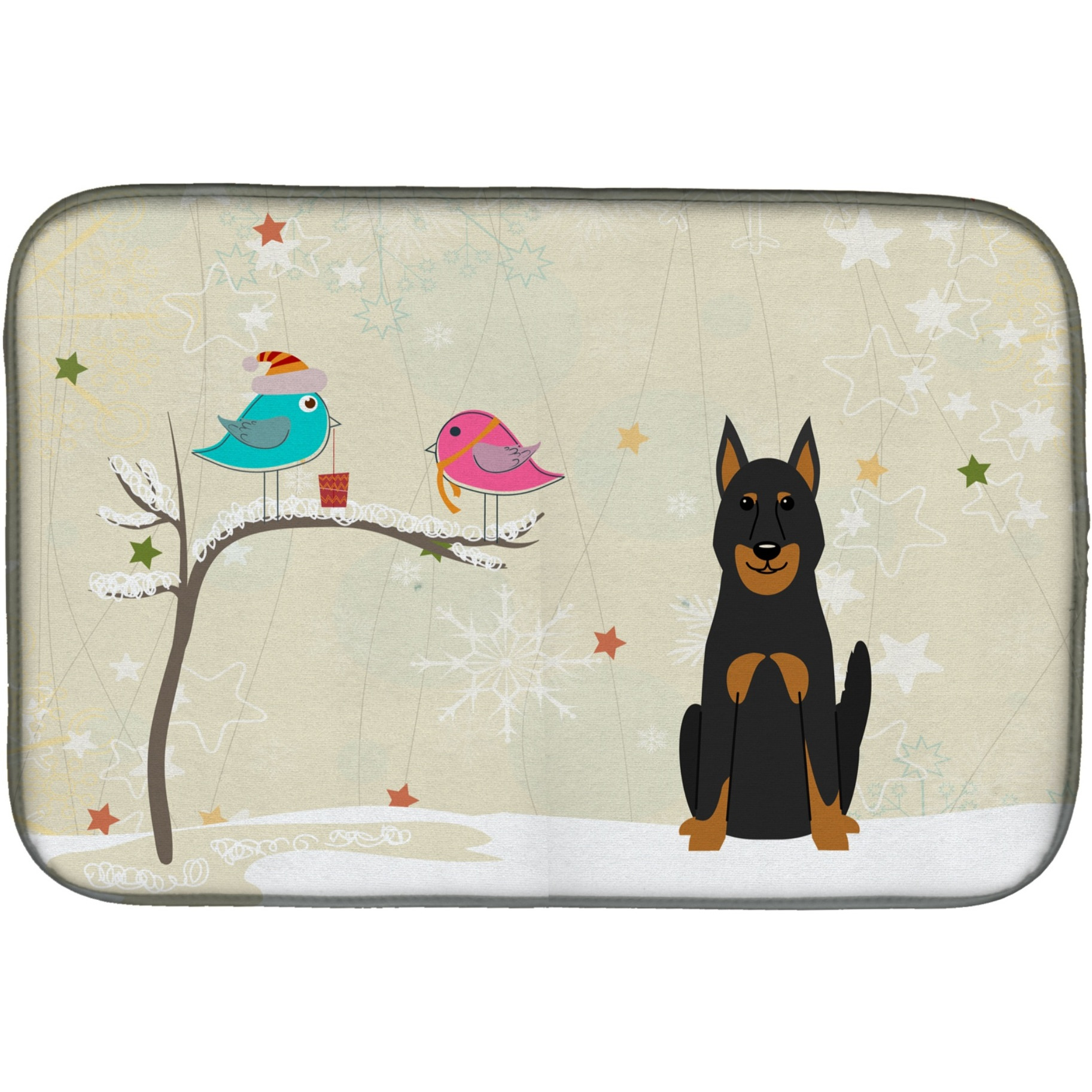 &quotCaroline's Treasures Christmas Presents Between Friends Because Shepherd Dog Dish Drying Mat, 14"" x 21"""