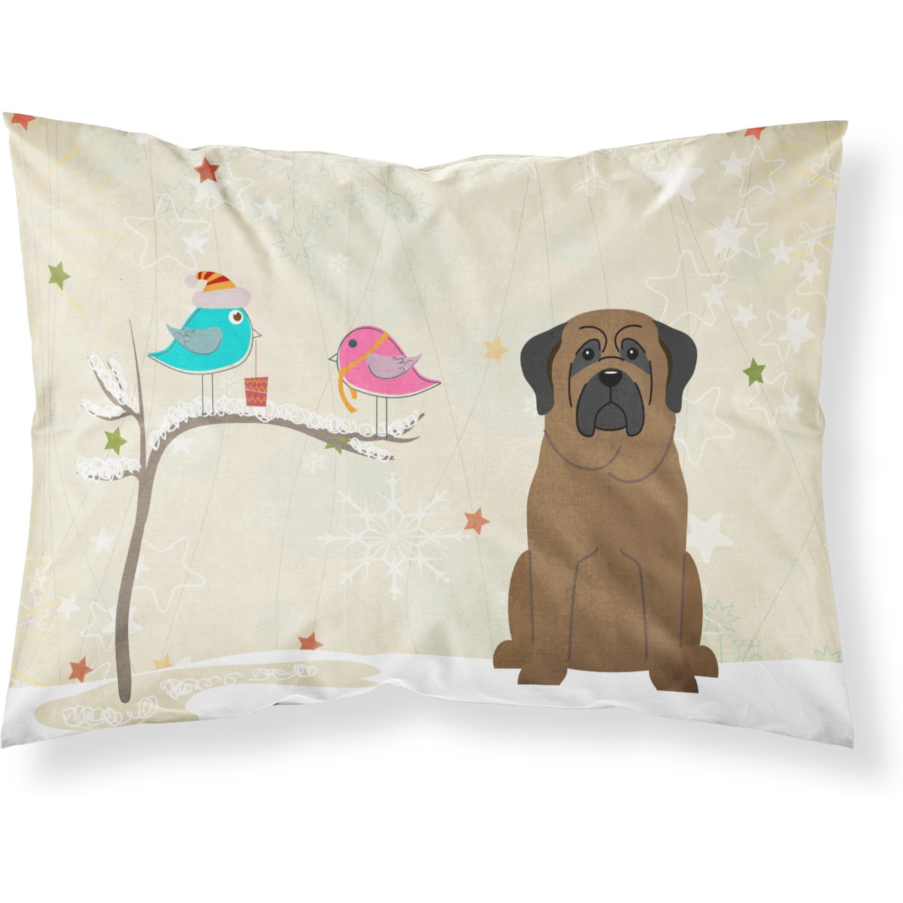 Caroline's Treasures Christmas Presents Friends Bullmastiff Fabric Standard Pillowcase BB2556PILLOWCASE