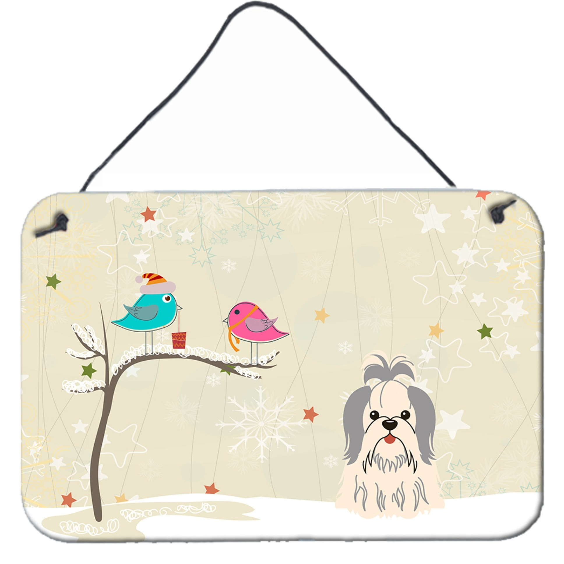 &quotCaroline's Treasures Christmas Presents between Friends Shih Tzu Silver White Wall or Door Hanging Prints BB2557DS812, 8"" x 12"", Multicolor"