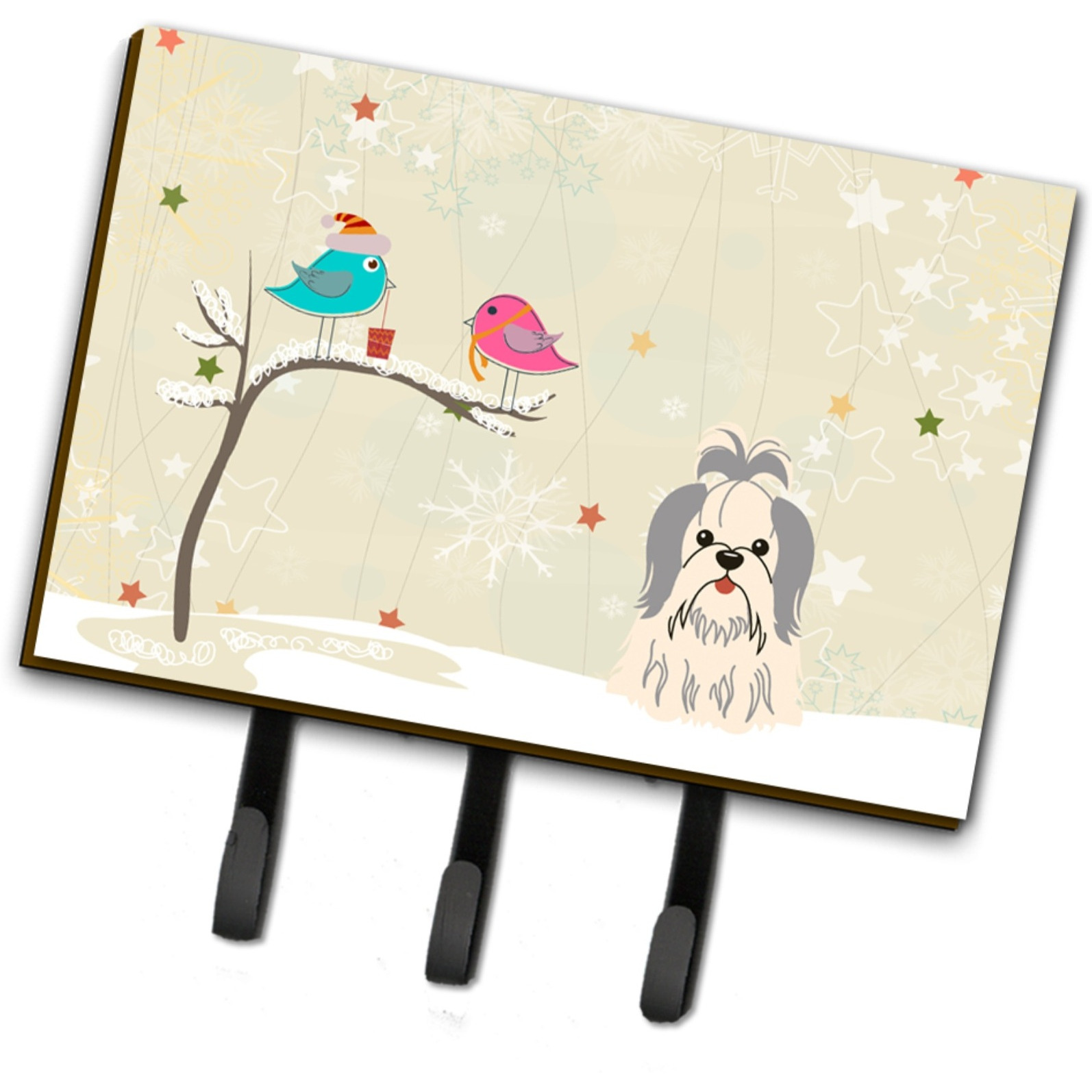 &quotCaroline's Treasures Christmas Presents between Friends Shih Tzu Silver White Leash or Key Holder BB2557TH68, Triple, Multicolor"